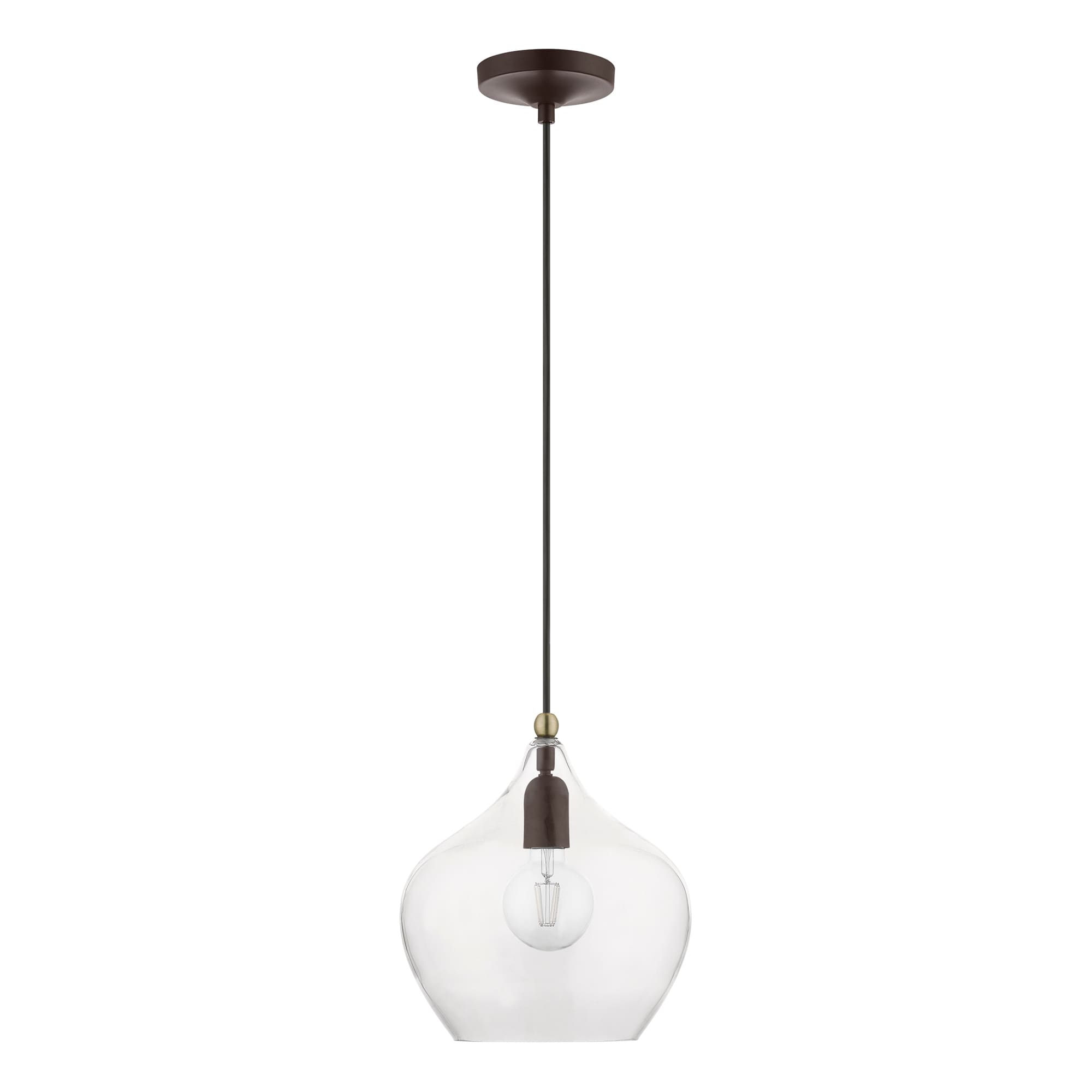 Aldrich Clear Glass Pendant Light with Bronze and Brass Accents