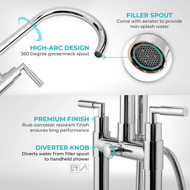 AKDY 46-in Chrome 2-Handle Residential Freestanding Bathtub Faucet with Hand Shower AKDY 46-in Chrome 2-Handle Residential Freestanding Bathtub Faucet with Hand Shower