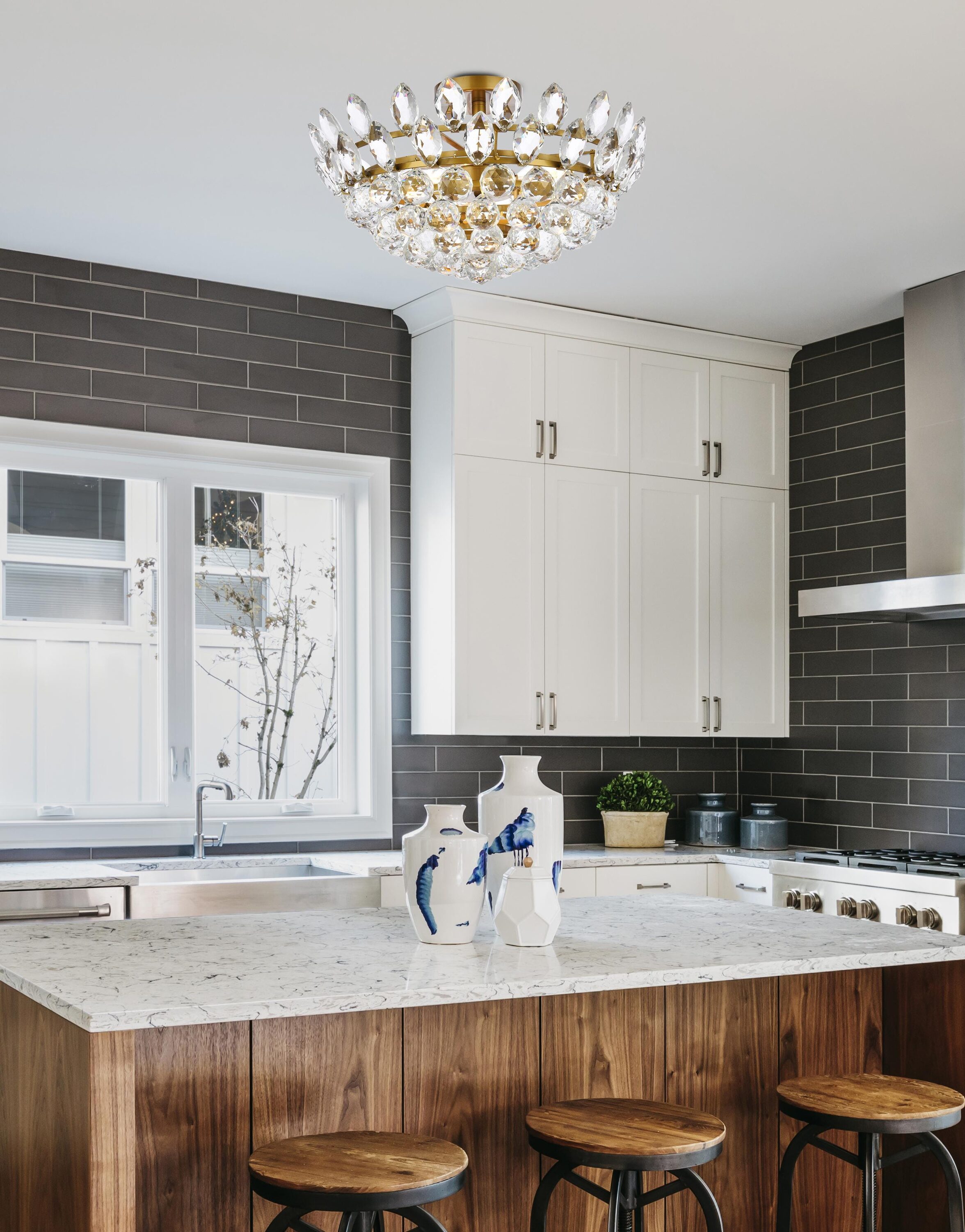 Emilia 18'' Brass and Crystal Flush Mount Light