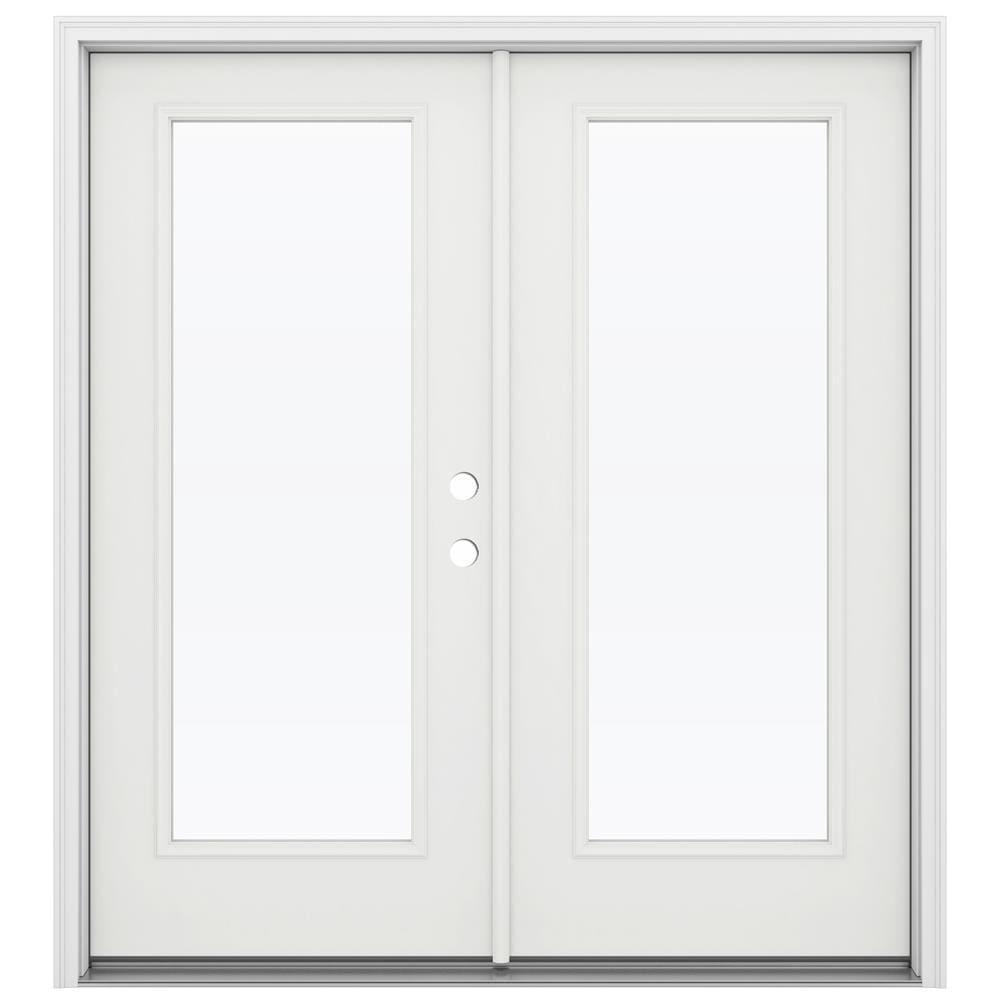 JELD-WEN LOWOLJW205900028 72-in x 80-in x 4-9/16-in Jamb Low-E Clear glass , White Steel Left-hand inswing French Double Patio Door Brickmould Included