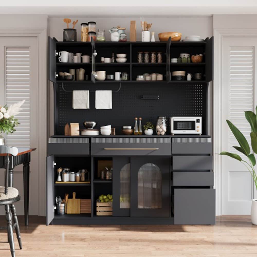 Oaks Decor OAN717079B Storage Cabinet Sideboard Contemporary/Modern Black Sideboard
