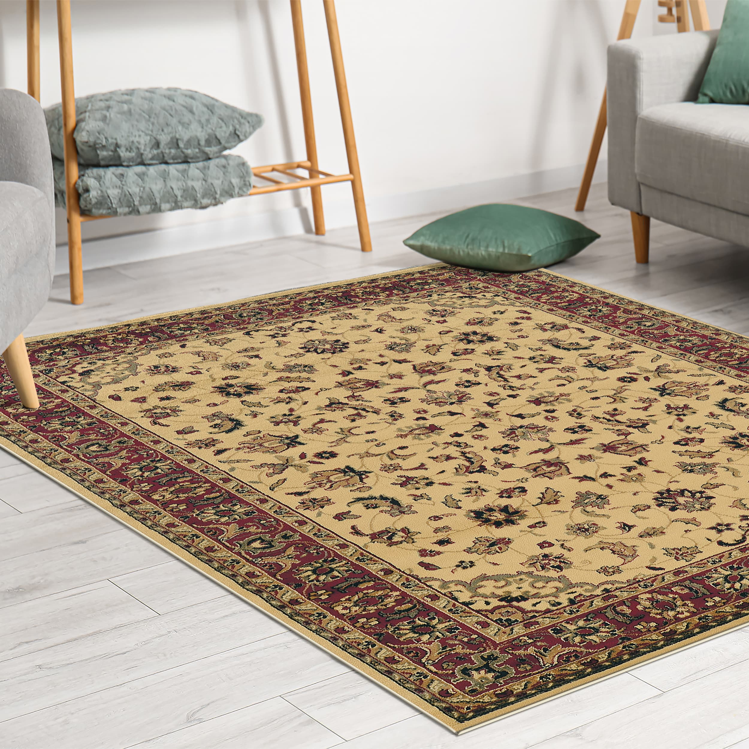 Oriental Machine Woven Rectangle 6' x 9' Synthetic Area Rug in Blue/Brown/Ivory Bungalow Rose