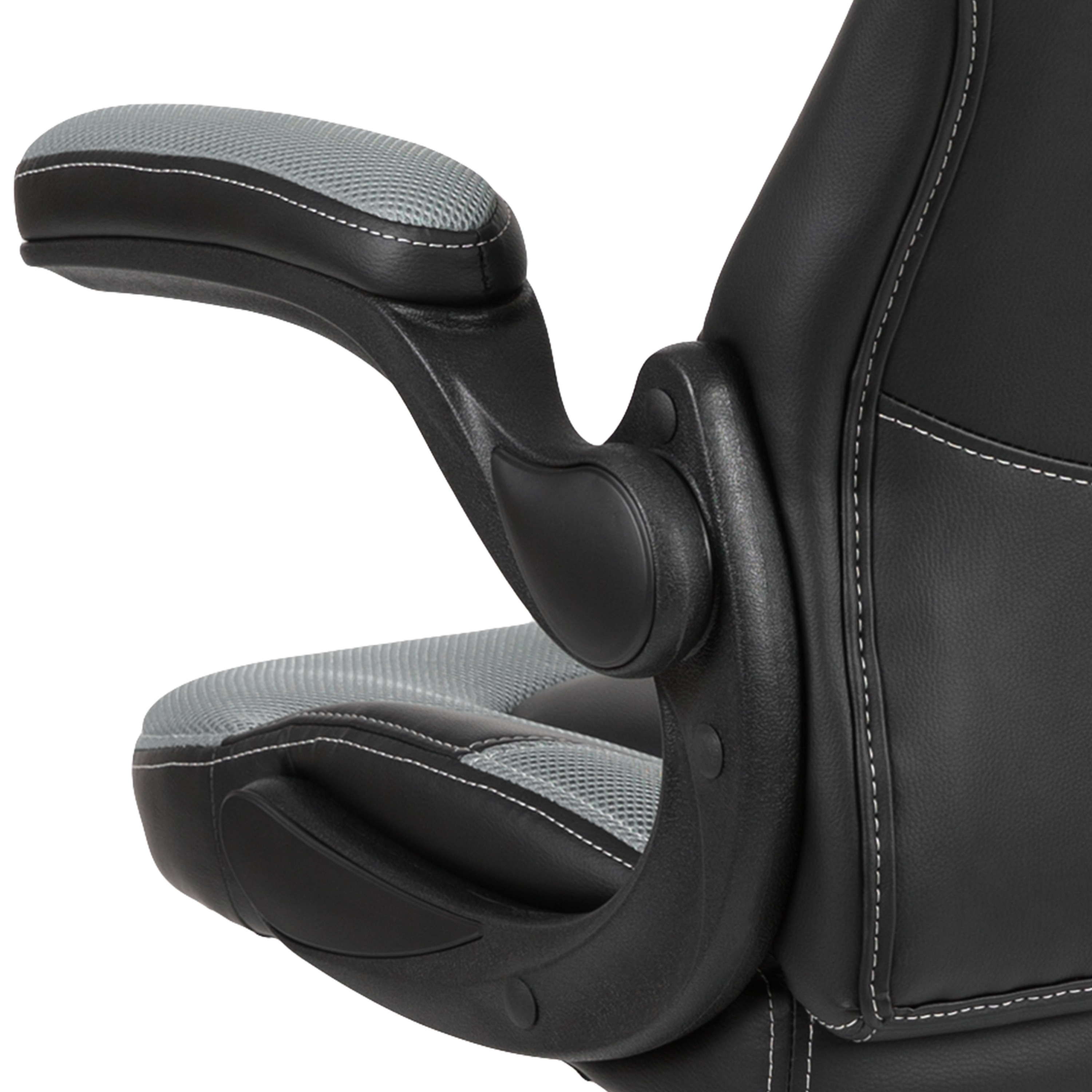 Gray and Black Ergonomic High-Back Gaming Chair with Flip-Up Arms