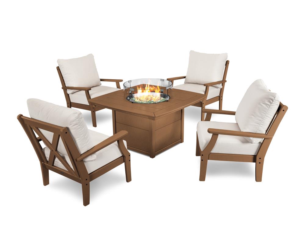 POLYWOOD PWS488-2-TE8322 Braxton 5-Piece Patio Conversation Set with Tan Sunbrella Cushions