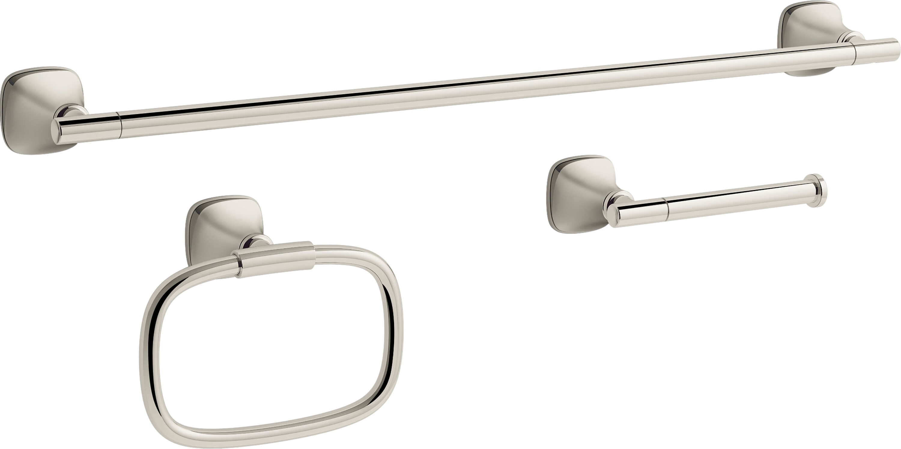 KOHLER R28014-SN 3 -Piece Rill Vibrant Polished Nickel Decorative Bathroom Hardware Set Towel Bar, Toilet Paper Holder, Towel Ring Included