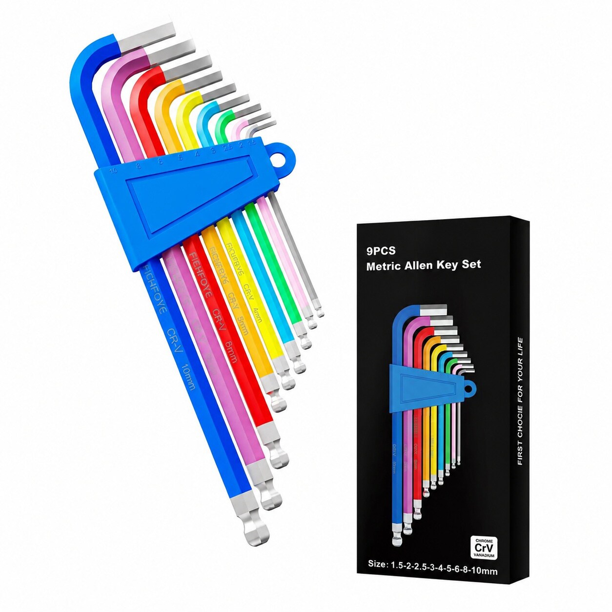 KHKFY  9pcs Star Allen Key Set Color Coded T10 to T50 Long Arm Hex Wrench Set Chrome Vanadium Steel for Bicycle Car Machinery Equipment Repair