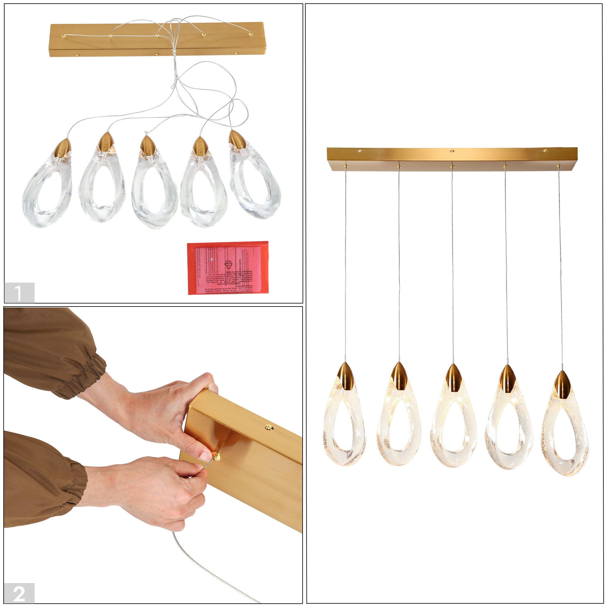 Gold and Clear Resin 5-Light LED Kitchen Island Chandelier
