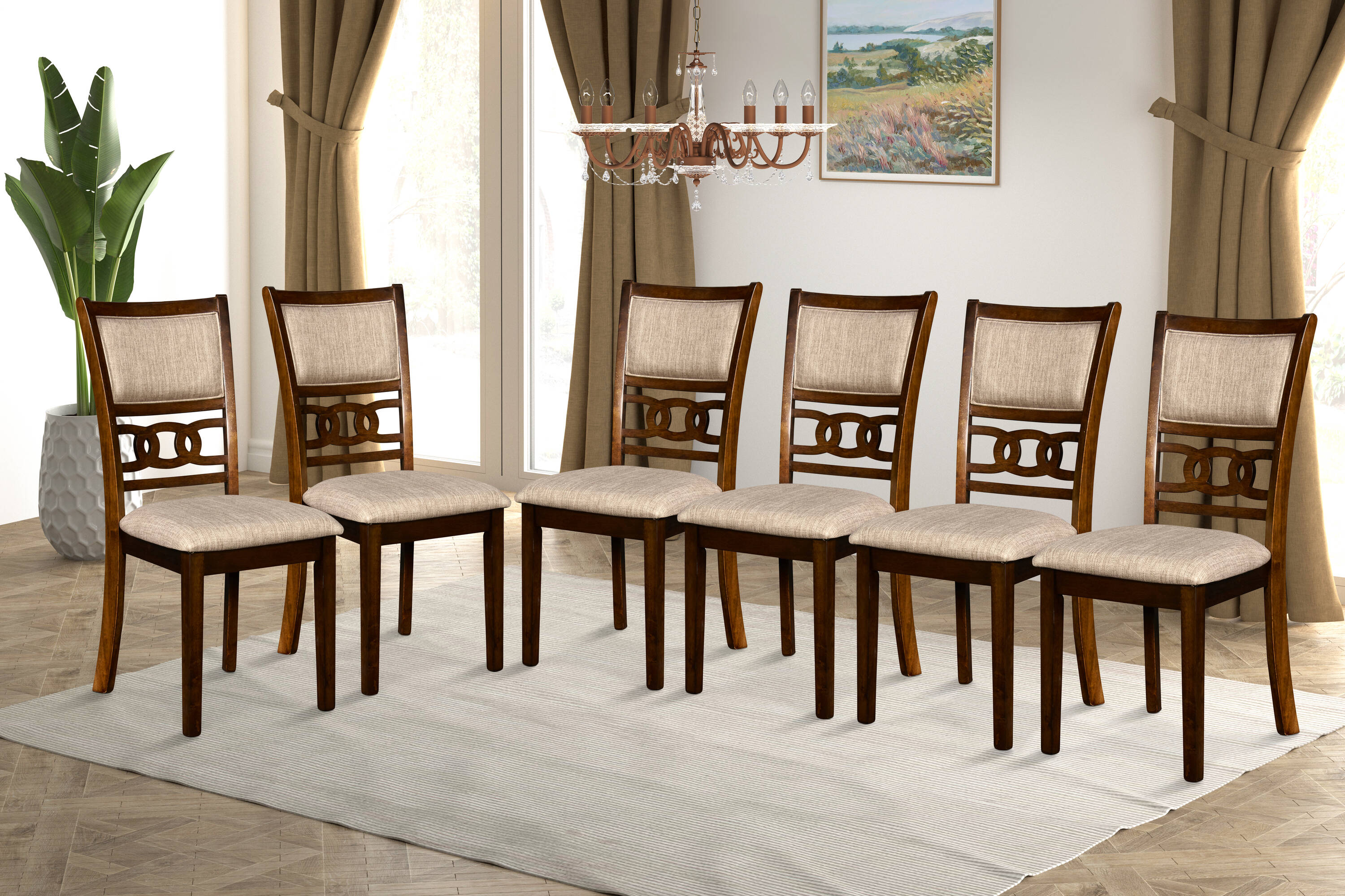 New Classic Furniture EC-S-40-1701-6CC2 Set of 6 Gia Polyester Upholstered Dining Side Chair (Wood Frame)