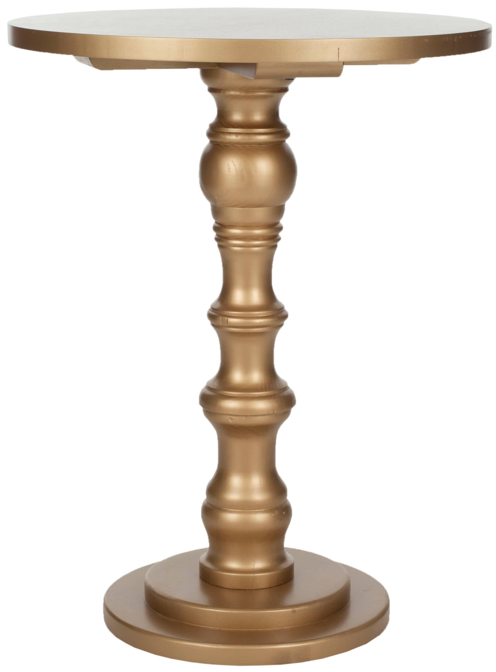 Greta Gold Round Wood Accent Table with Fluted Base