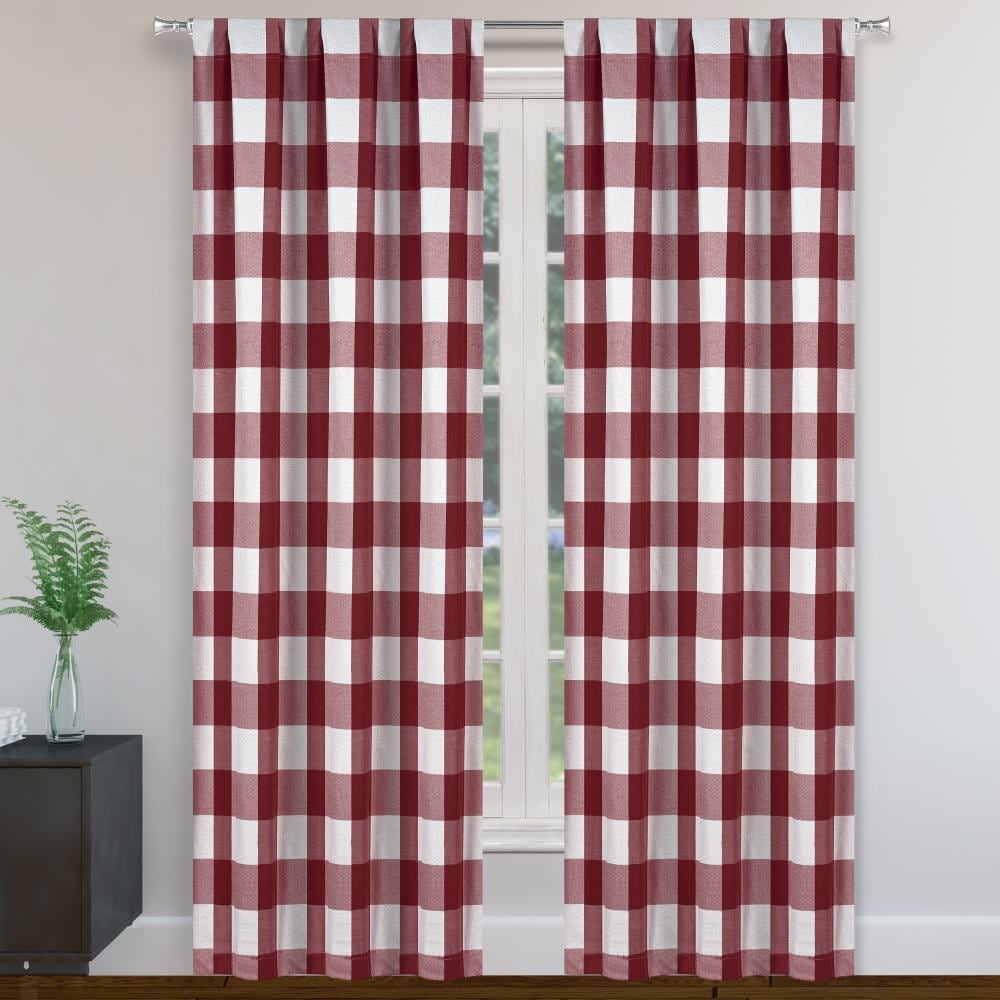 Gingham and Blooms Single Window Floral Valance Tie-Up Underlay Red White Checks 