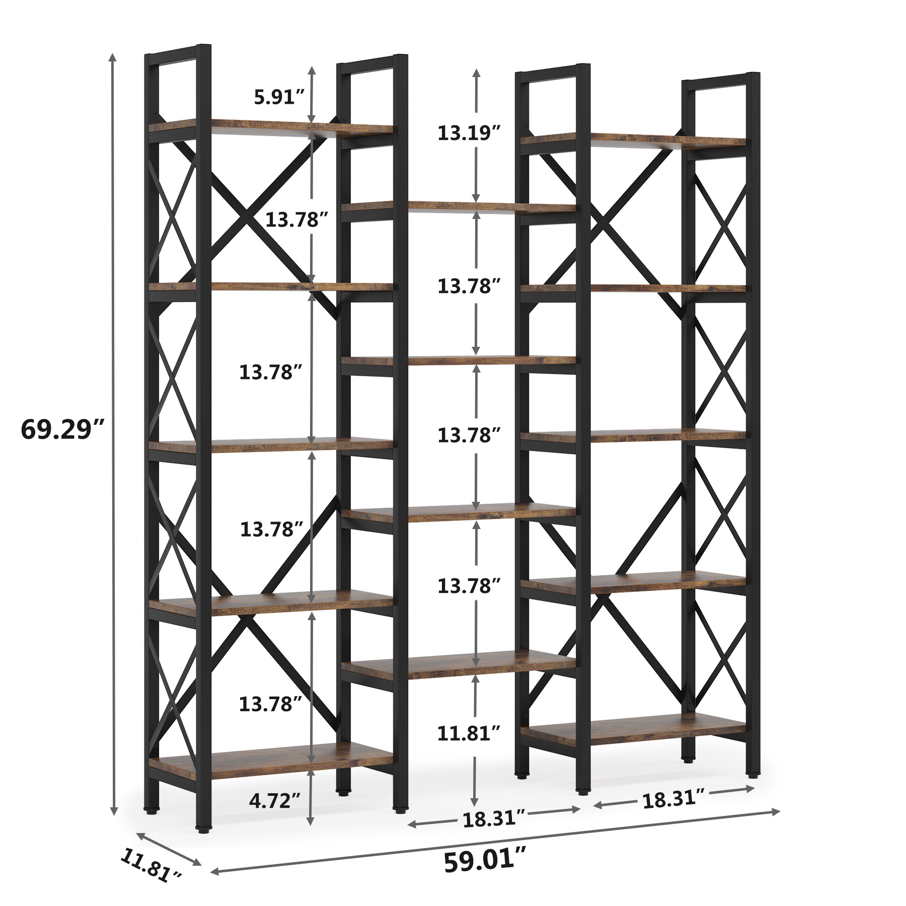 Tribesigns Hoga-c0457 Black Metal 14-Shelf Bookcase (59.01-in W x 69.29 ...