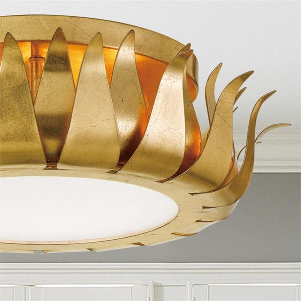 Antique Gold 3-Light Glass Flush Mount Ceiling Lamp