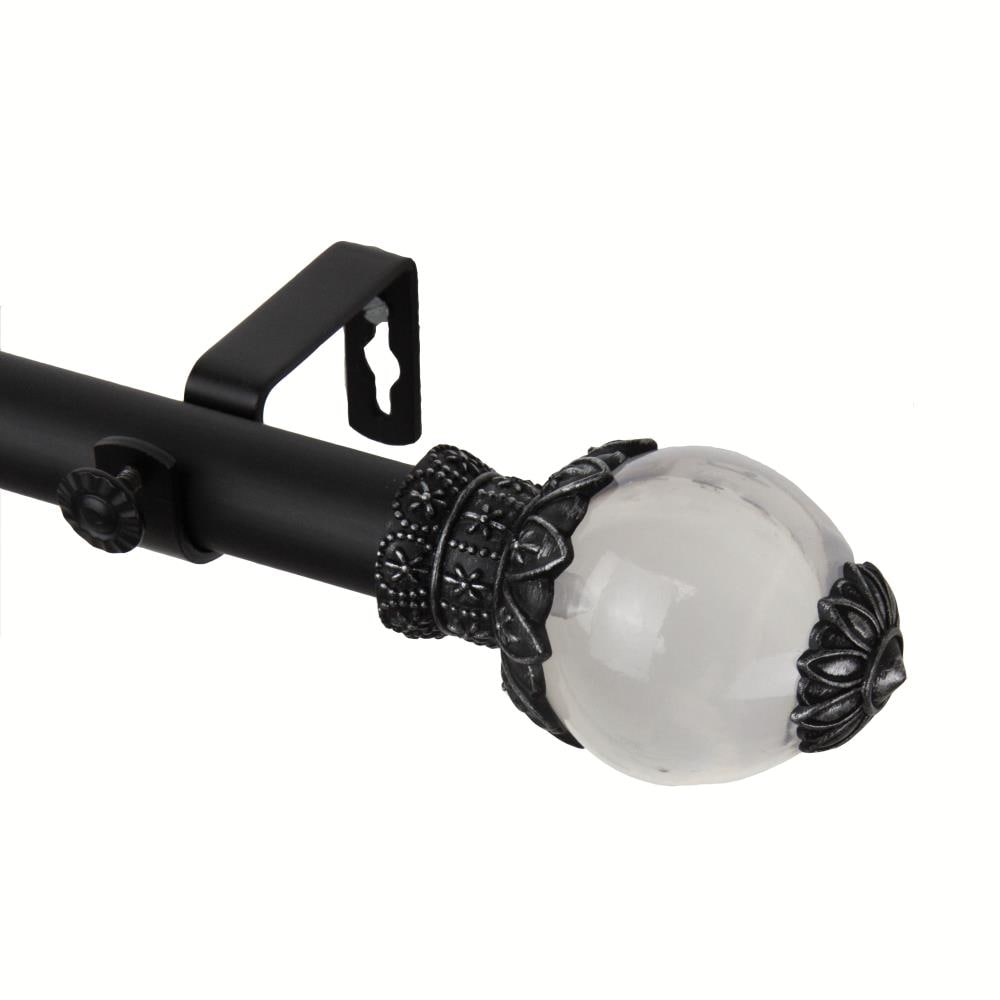 Hart & Harlow L100-11-662 Petal 1-in 66-in to 120-in Black Steel Single curtain rod with Finials