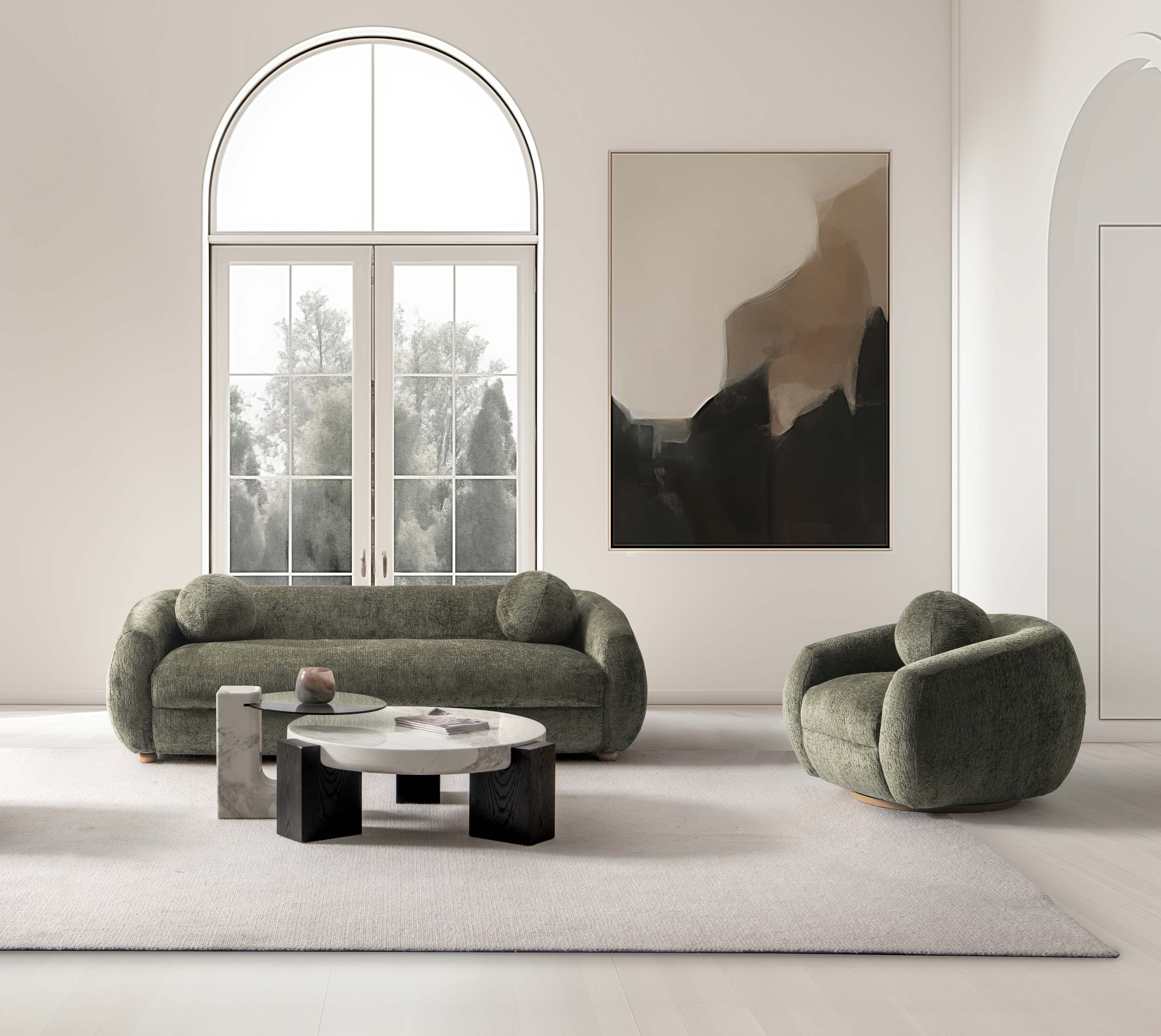 Manhattan Comfort 2-ACSF16-OG Modern 2 -Piece Chenille Olive Green Living Room Set