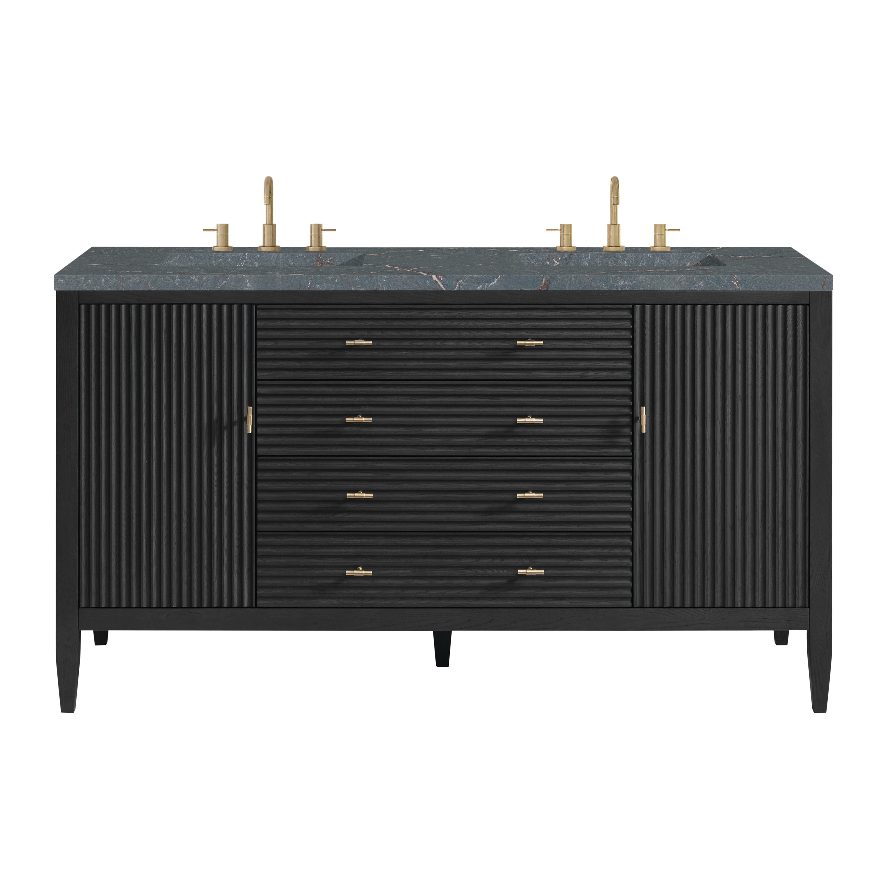 James Martin Vanities 485-V60D-CBO-3PBL Myrrin 60-in Carbon Oak Undermount Double Sink Bathroom Vanity with Parisien Bleu Quartz Top