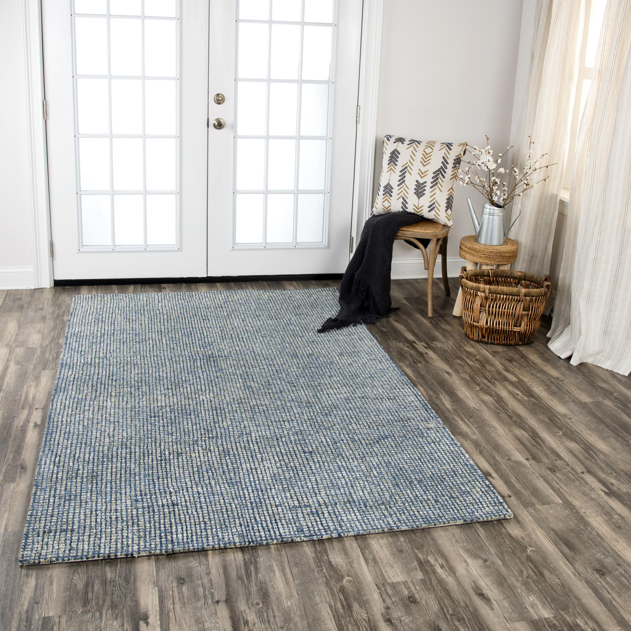 Storm Blue and Cream Casual Geometric Hand-Tufted Wool Rug 5' x 8'