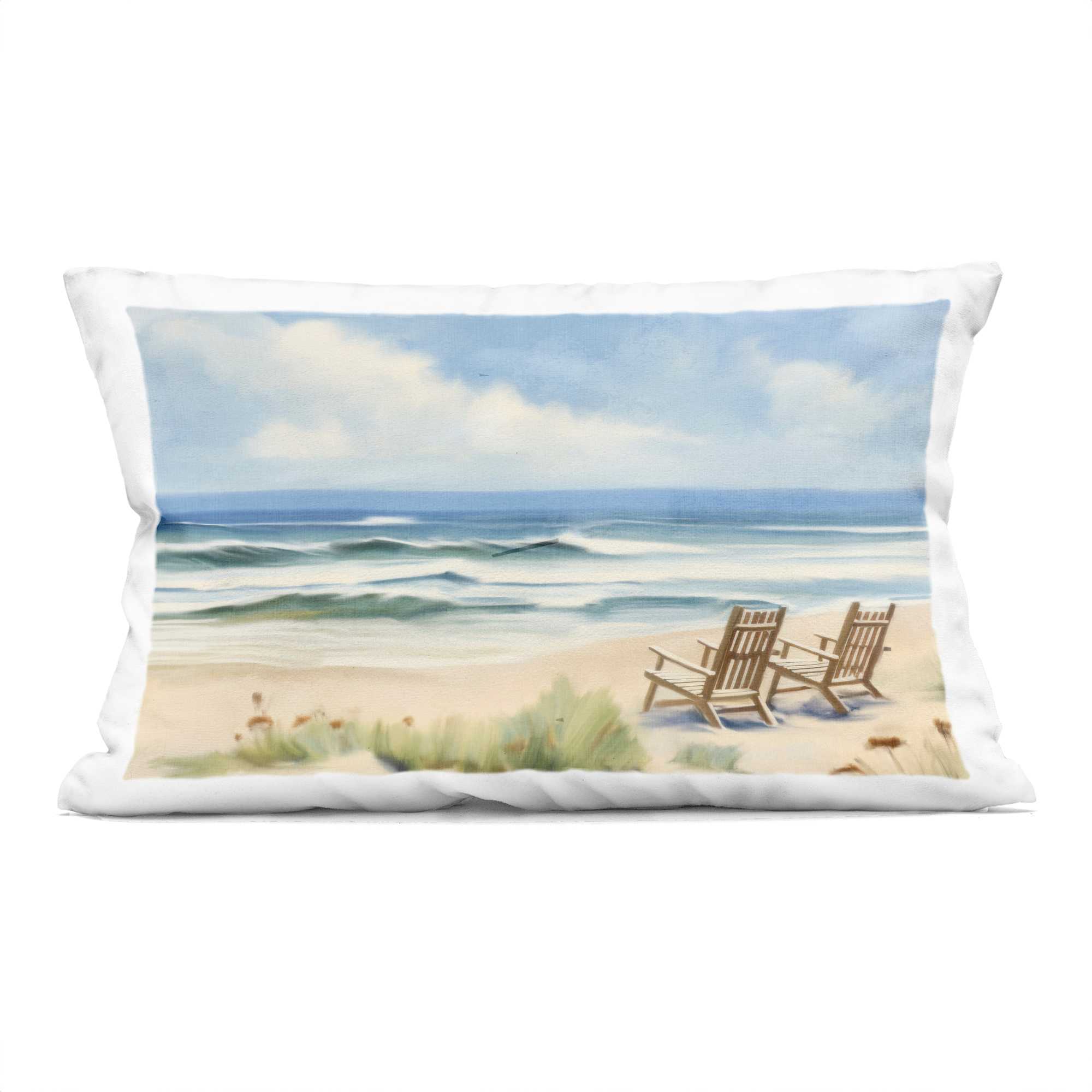 Stupell Industries PLP-778-RCW-14X20 Beach Coast Chair View Decorative Printed Throw Pillow design by Kim Allen 14 x 20
