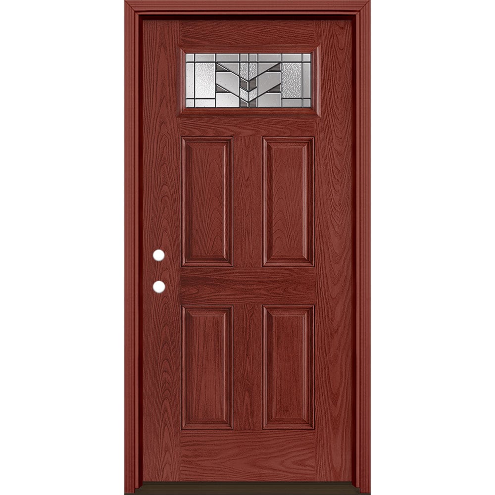 Masonite 3420292 Frontier 36-in x 80-in x 4-9/16-in Fiberglass 1/4 lite Right-hand inswing Wineberry Stained Prehung Front Door with Brickmould Insulating core