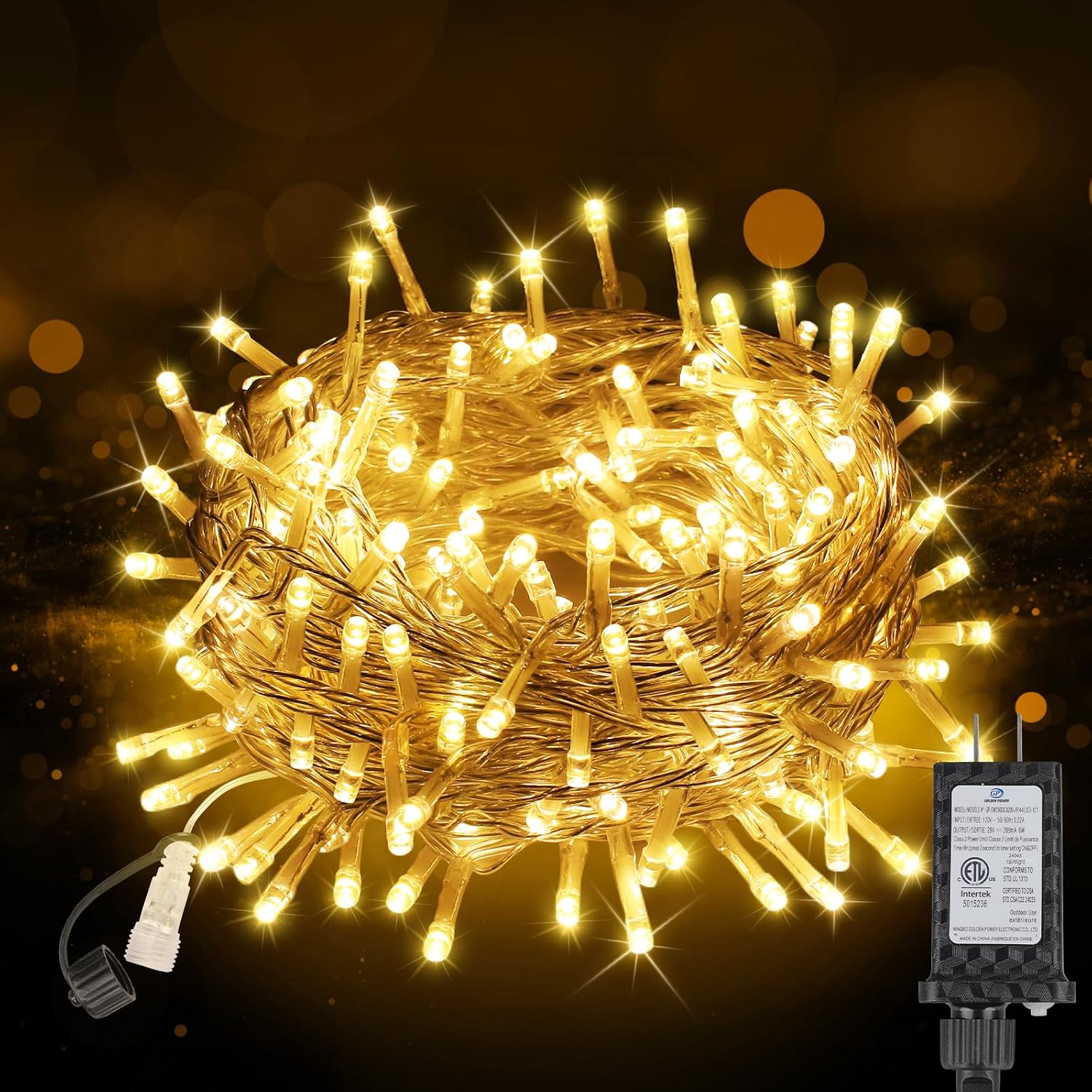 Luupatchy 33 FT 100-LED Warm White String Lights with Timer and 8 Modes Connectable Indoor Outdoor Fairy Lights with 10 FT Lead Wire UL-Listed Plug