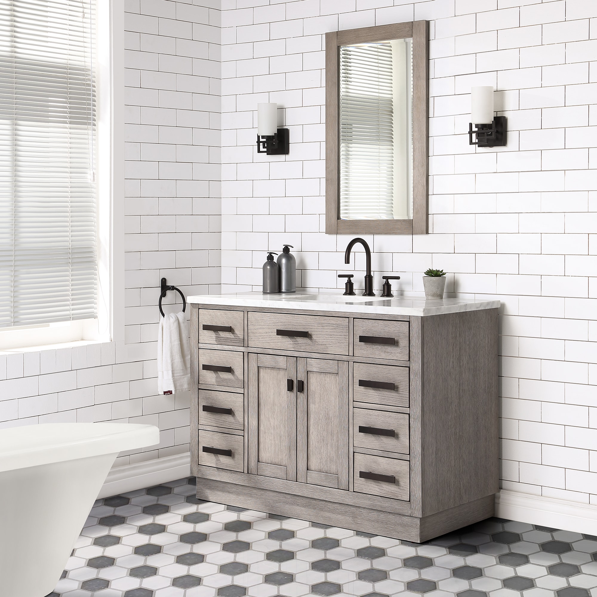 Chestnut 48" Brown Pine Vanity with White Ceramic Sink