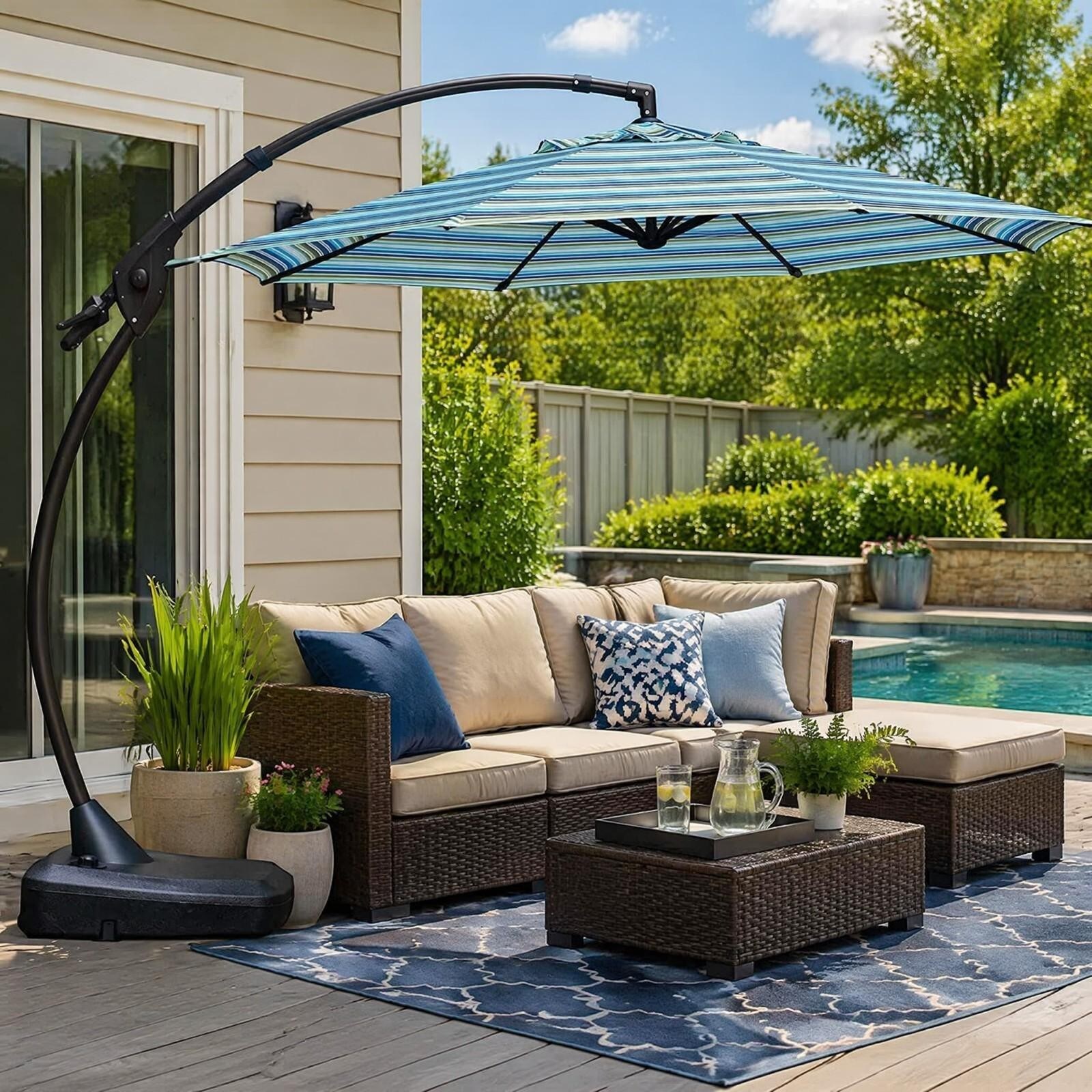 7.5 sunbrella patio umbrella PURPLE LEAF 12FT Outdoor Umbrella Spectrum Denim Mens Snowboard Bindings | Color:JUCO staining and fading Exterior_color_Black