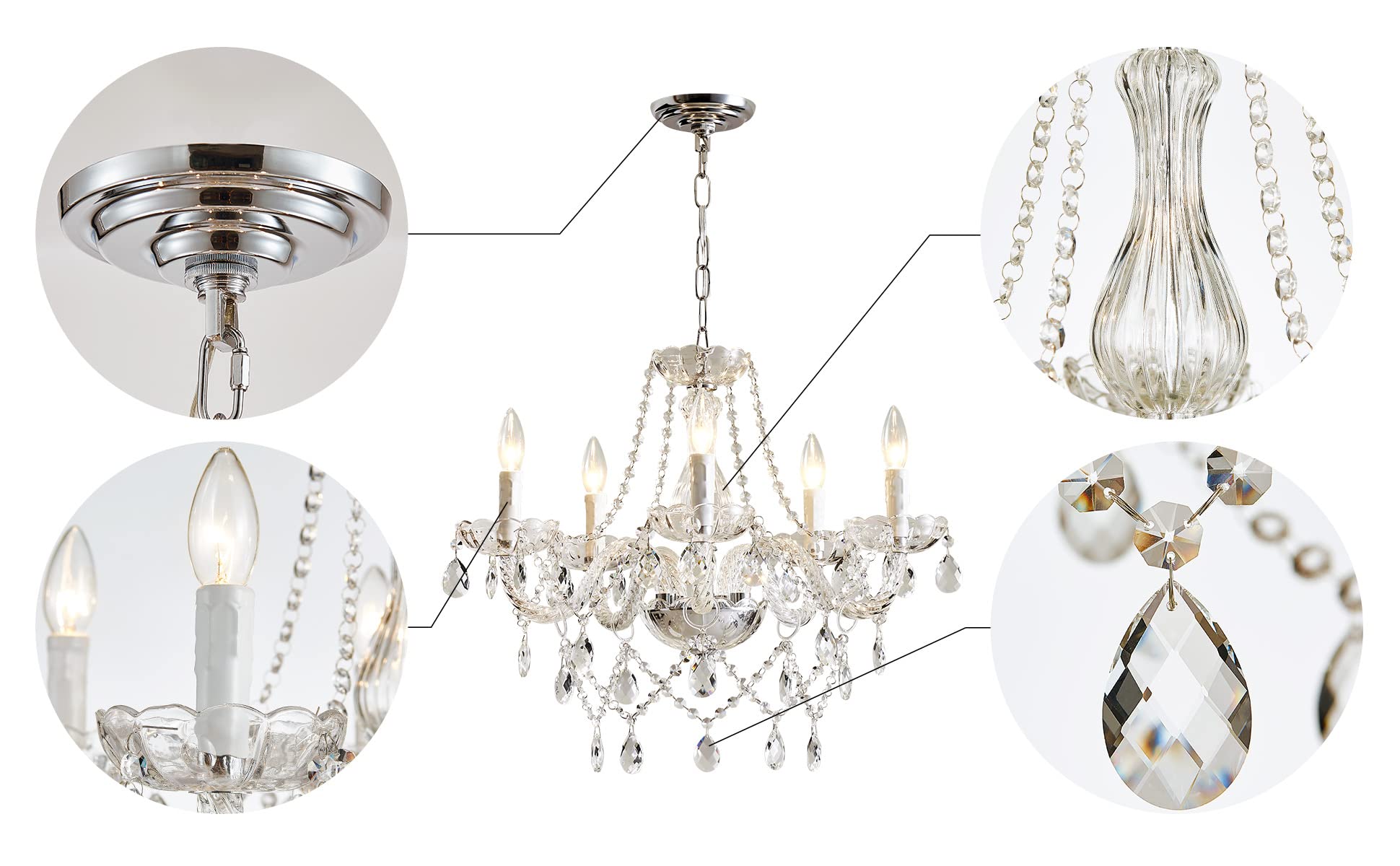 Vrbgify 5 Piece Modern Crystal Glass Chandelier 19 in H x 19 in W