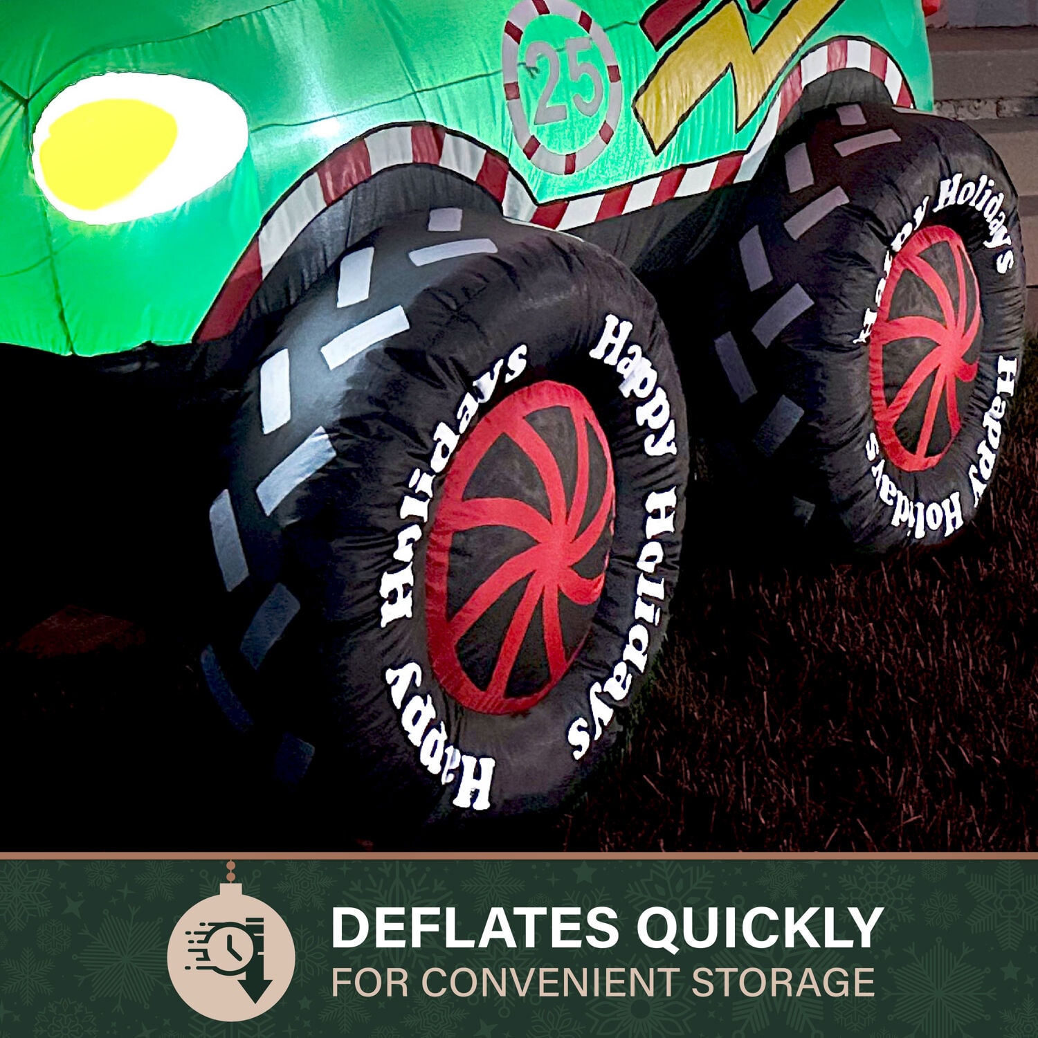 6-Ft Tall Pre-lit Santa in Green Monster Truck Inflatable