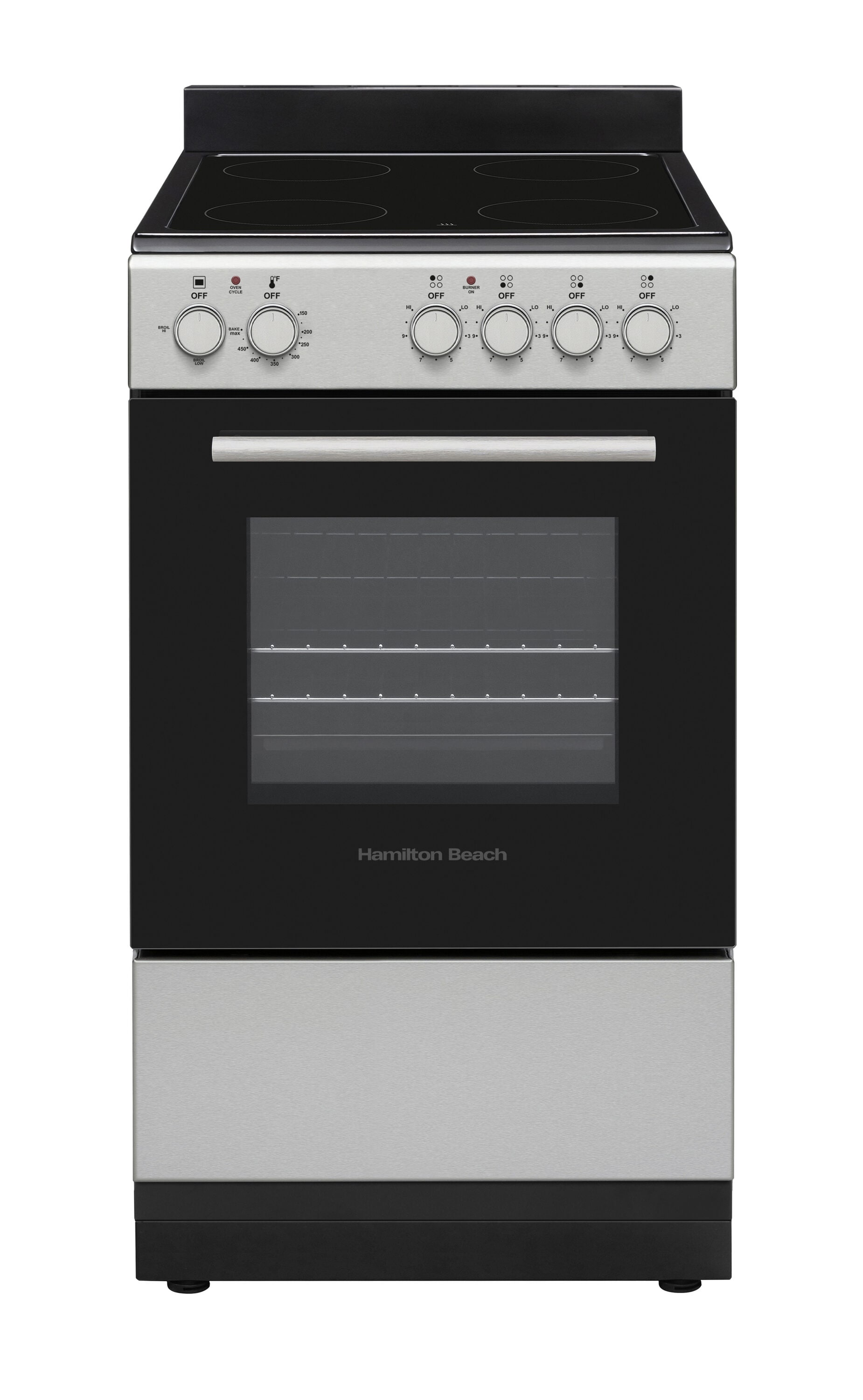 Hamilton Beach HBRC204-T 20-in Glass Top 4 burners 2.1-cu ft Freestanding Electric Range with WipeClean Coating ( Stainless Steel )
