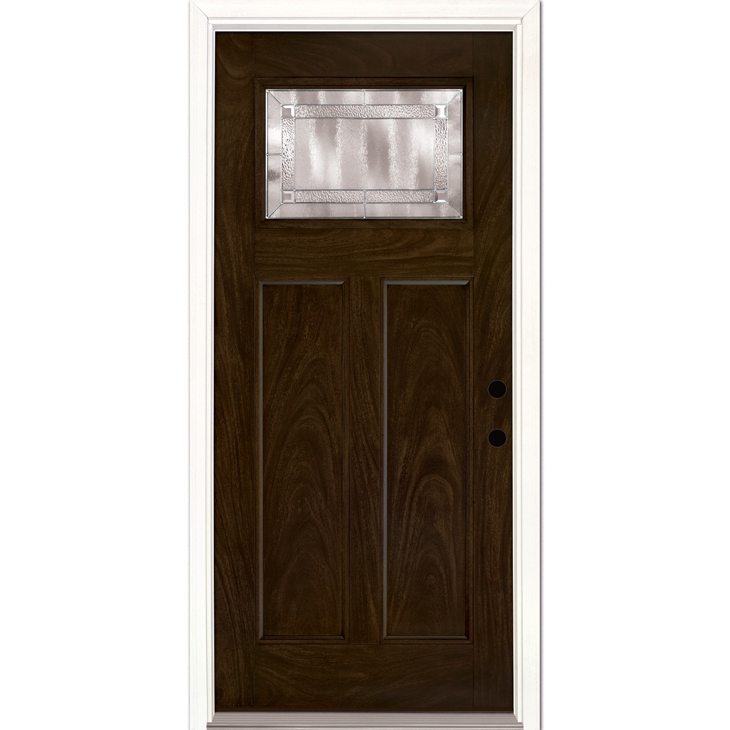Feather River FLGI27T0 Denton 36-in x 80-in x Fiberglass Craftsman Left-hand inswing Hand Stained Chestnut Stained Prehung Single door Front Door with Brickmould Insulating core Decorative glass