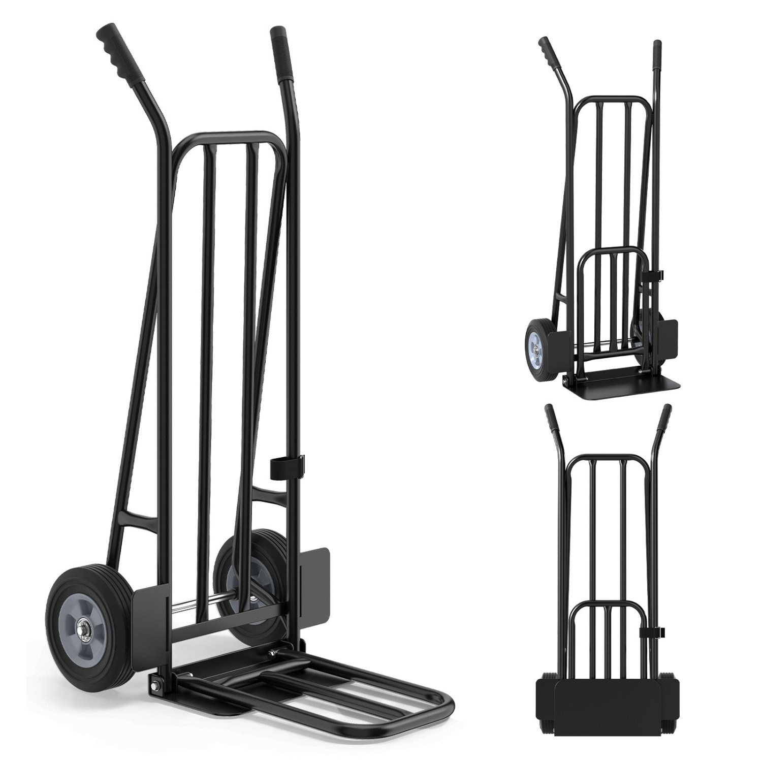 Slickblue 660lb Capacity 2 Wheel Black/Red Metal Utility Hand Truck with Ergonomic Handles for Garage