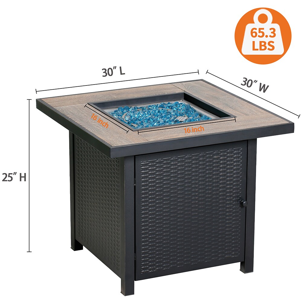 HEATMAXX 30in W Black Portable Steel Square Propane Gas Fire Pit Table