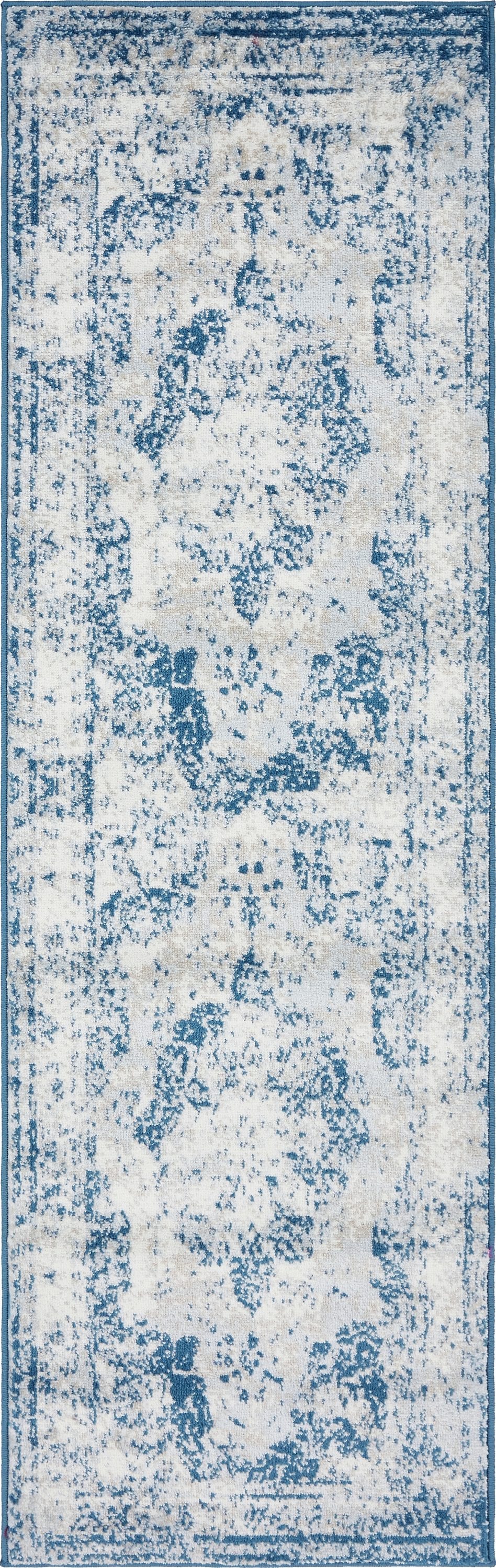 Salle Garnier Blue and Light Blue Synthetic Bohemian Runner Rug