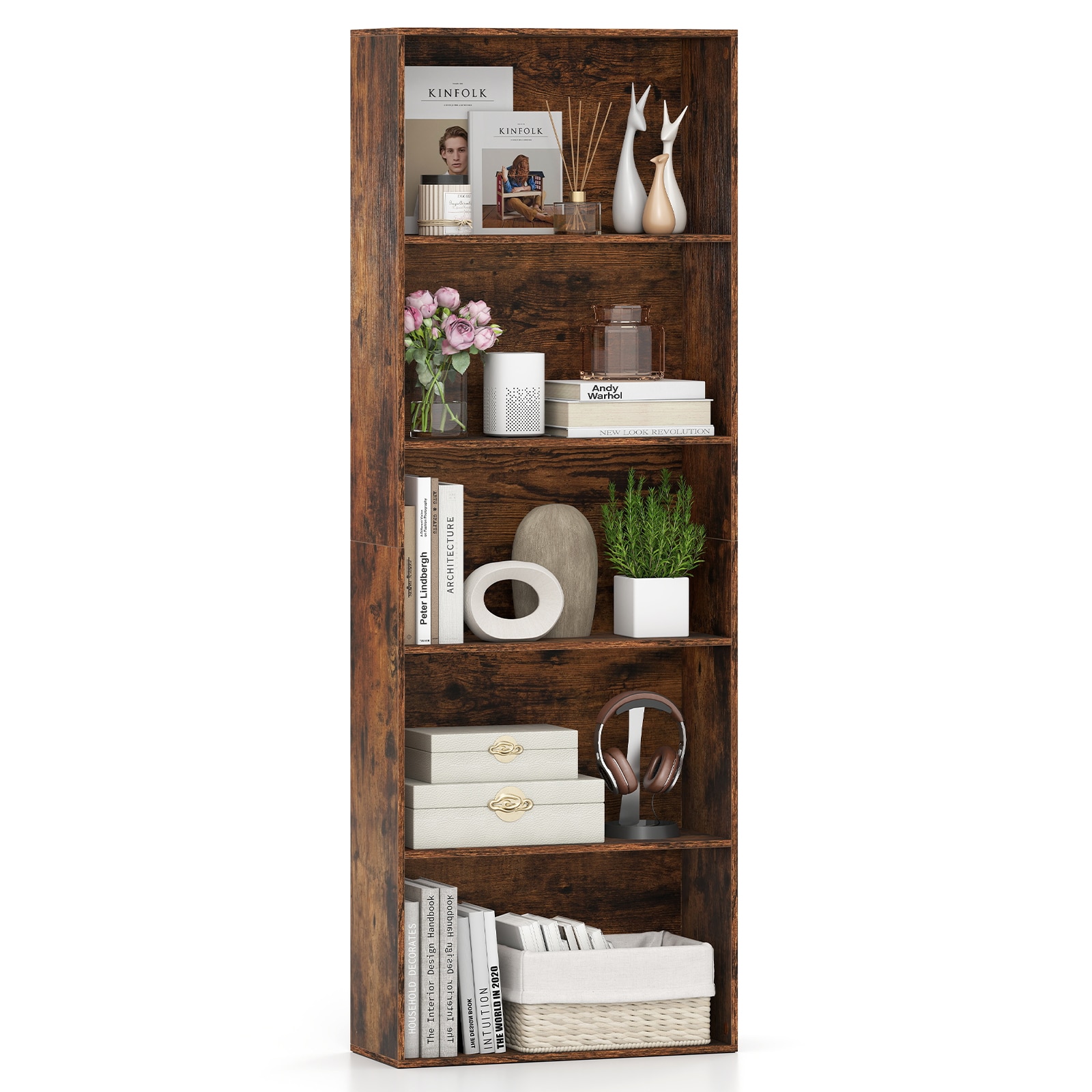 Volenca - 5-Tier Bookshelf 67-in Tall Freestanding Open Bookcase and Display Storage Organizer