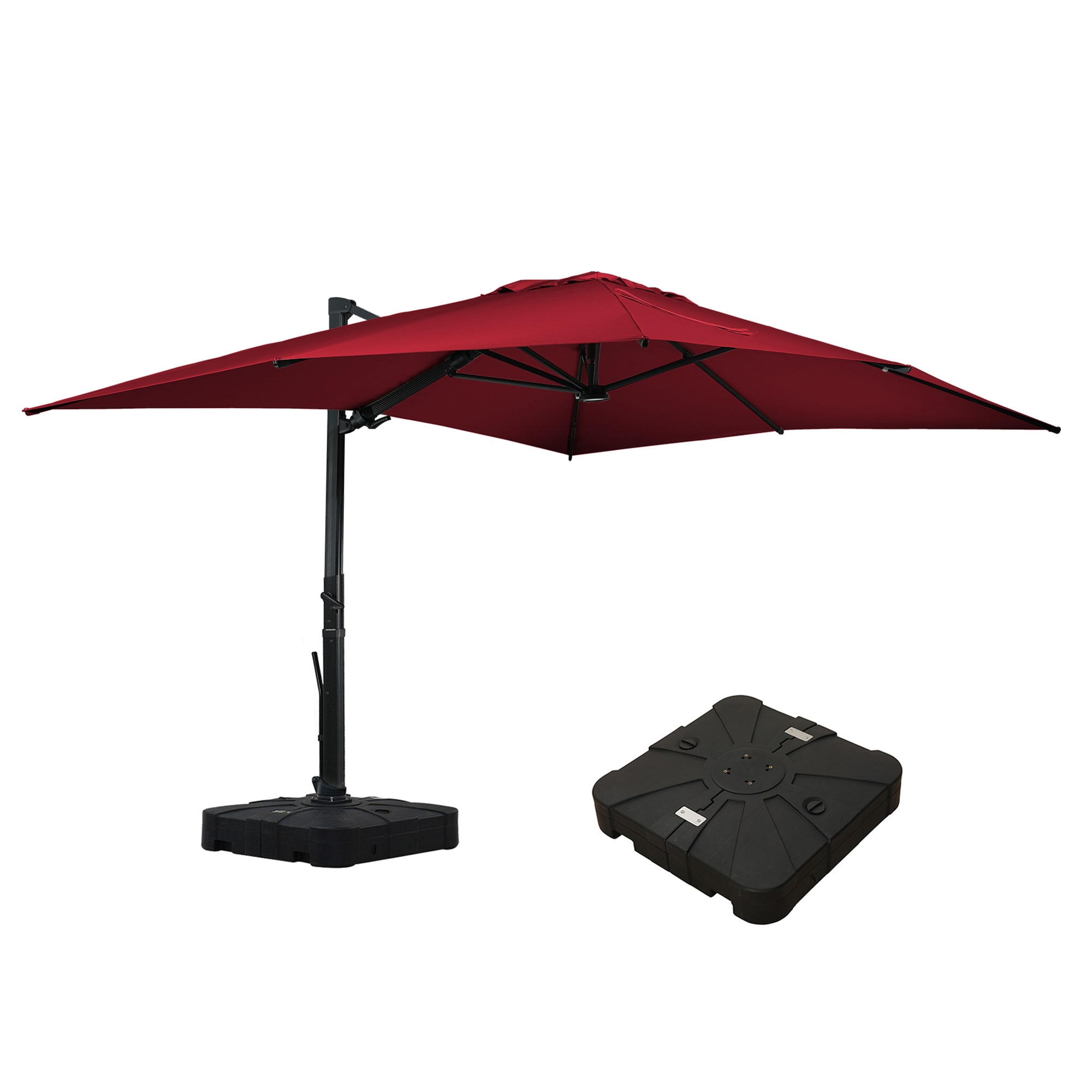 CASAINC CA-LEDWG02RD-B 13-ft Aluminum Red Cantilever Patio Umbrella with Lights with Base