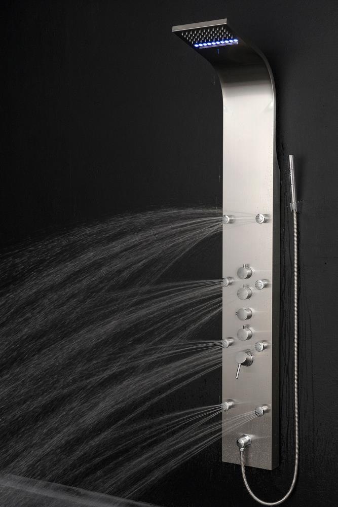 Stainless Steel LED Shower Panel Kit Hand Shower Bathroom Showering Accessory 
