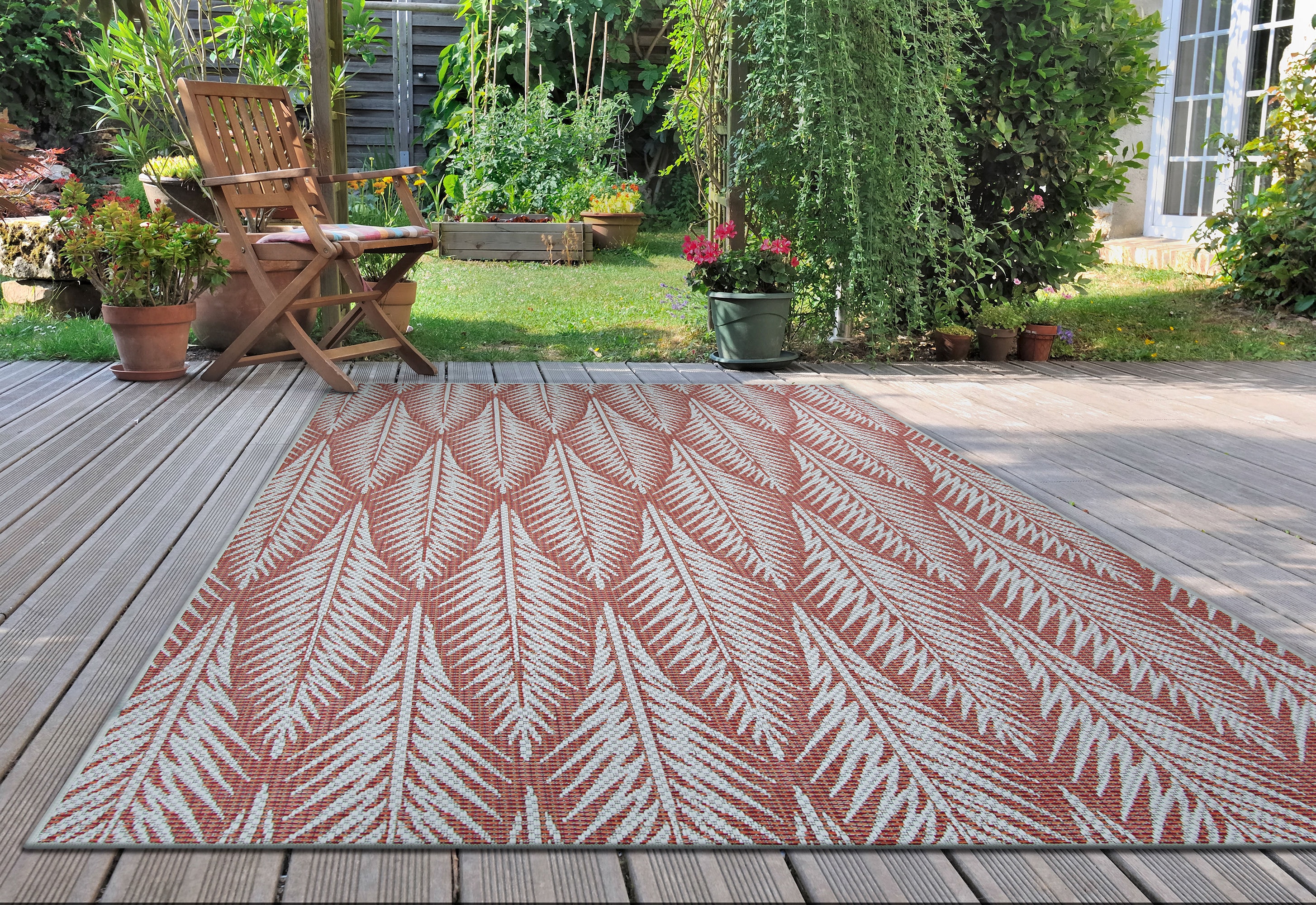 Couristan 24123131023710U Marseille 2 x 7 (ft) Loomed Polypropylene Cerise Orange Rectangular Indoor/Outdoor Floral/Botanical Runner rug