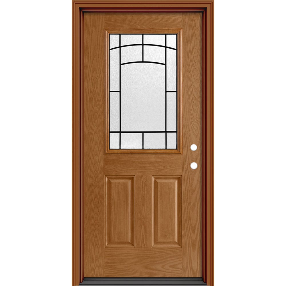 Masonite 631874 Brooklyn 36-in x 80-in x 4-9/16-in Fiberglass 3/4 lite Left-hand inswing Arctic White Painted Prehung Slab Front Door with Brickmould Solid core