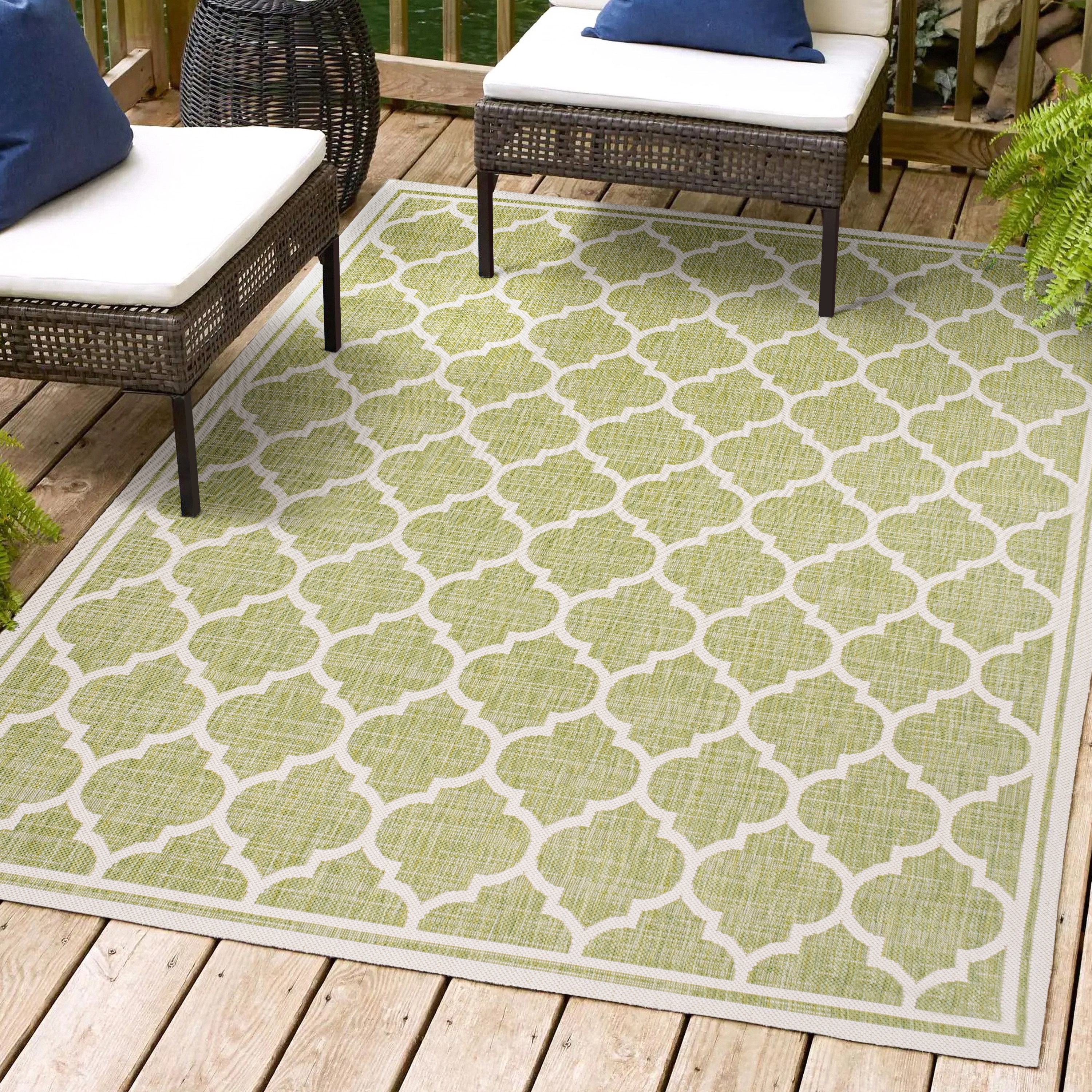 JONATHAN  Y SMB109G-9 Santa Monica Trebol Filigree Textured Weave 9 x 12 (ft) Loomed Polypropylene Green/Cream Rectangular Indoor/Outdoor Tribal Coastal Area rug