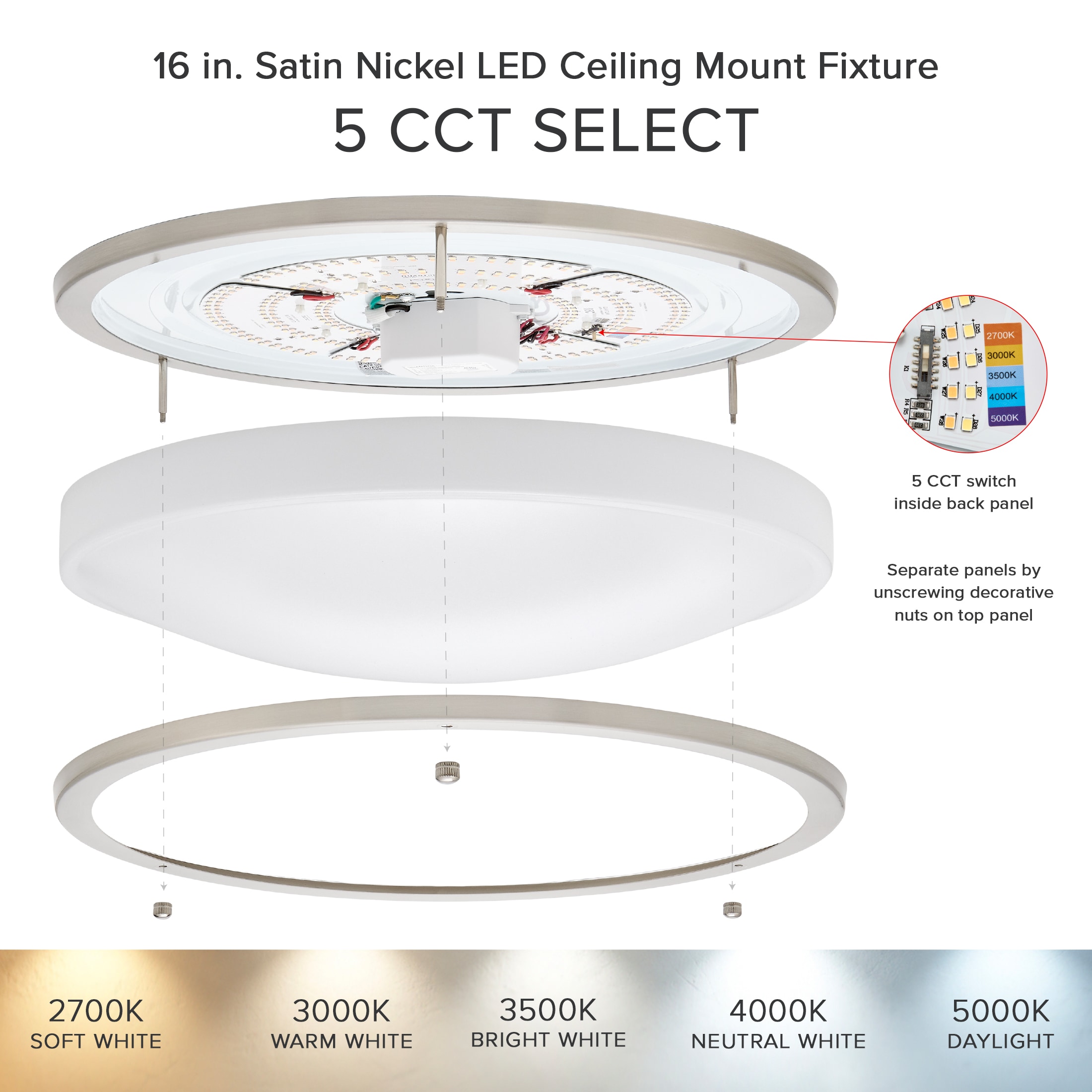 Maxxima Ceiling Mount 1-Light 16-in Satin Nickel LED Flush Mount Light ...