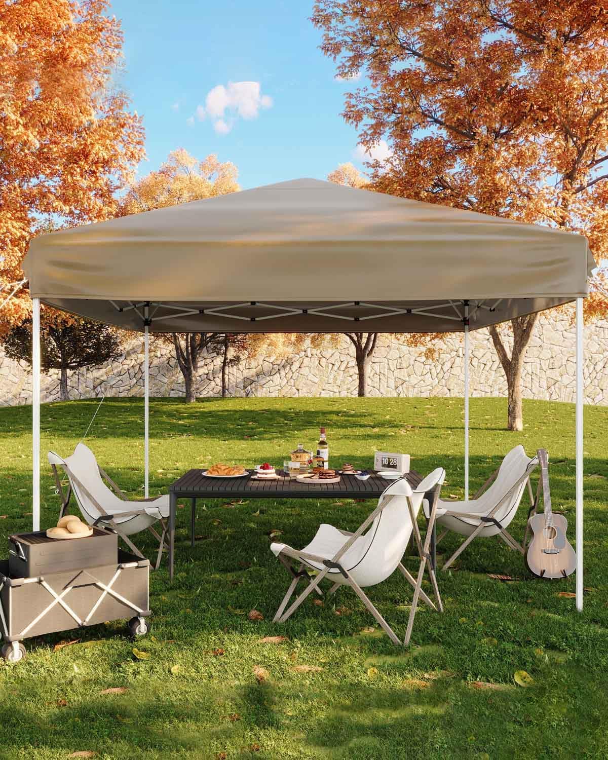 GAOMON 10x10 Ft Pop Up Canopy Tent - Outdoor Shelter with 3 Adjustable Heights UV and Waterproof Includes Sandbags and Carrying Bag Khaki