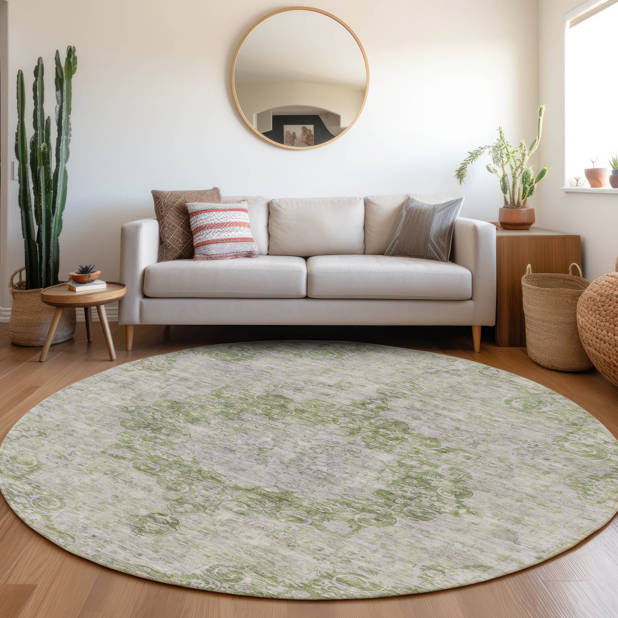 Addison Rugs ACN1238OL8RO Chantille ACN1238OL 8 x 8 (ft) Polyester Olive Round Indoor/Outdoor Geometric Machine washable Area rug