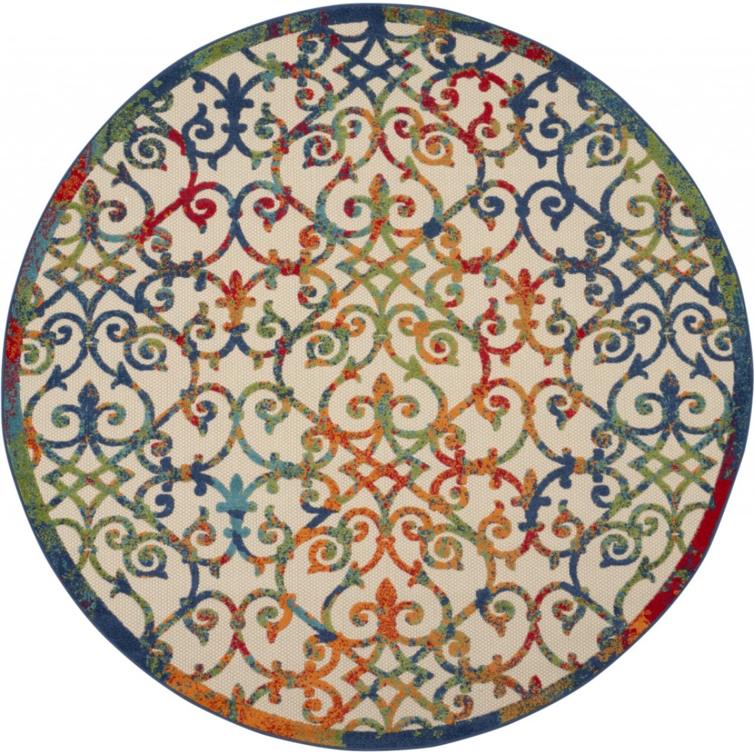 HomeRoots 4000385039 8 x 8 (ft) Polypropylene Multicolor Round Indoor/Outdoor Floral Area rug
