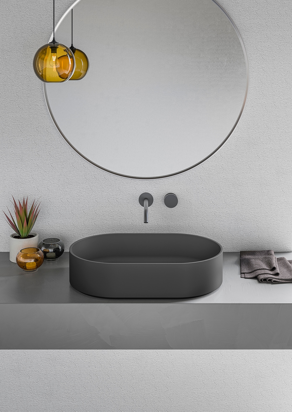 Ruvati Omnia Stone Vessel Oval Modern Black Bathroom Sink with Drain ...