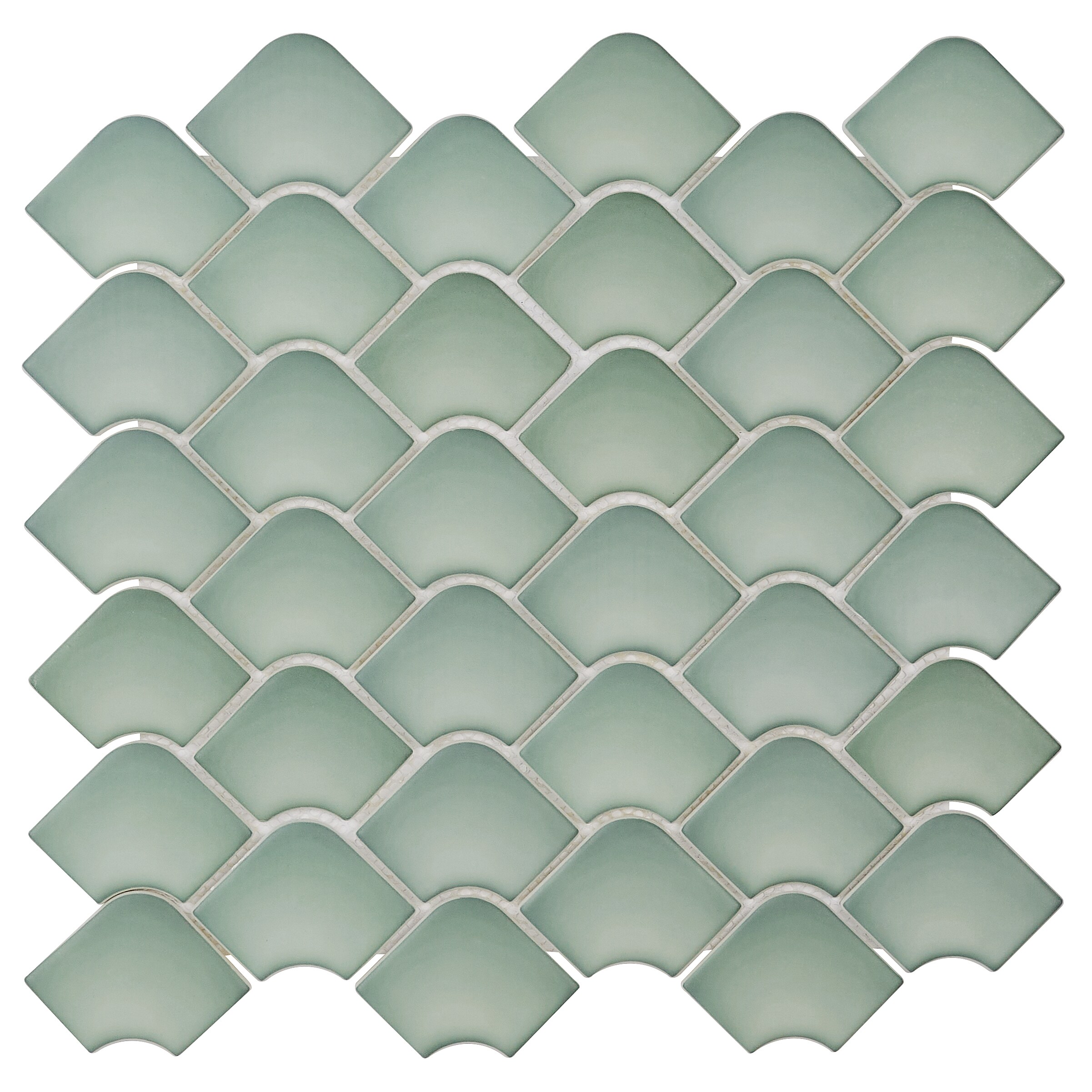 Artmore Tile EXT3RD109200 Amo Green 6.27 in. x 6.57 in. Matte Glass Wall Fishscale Mosaic Tile Sample