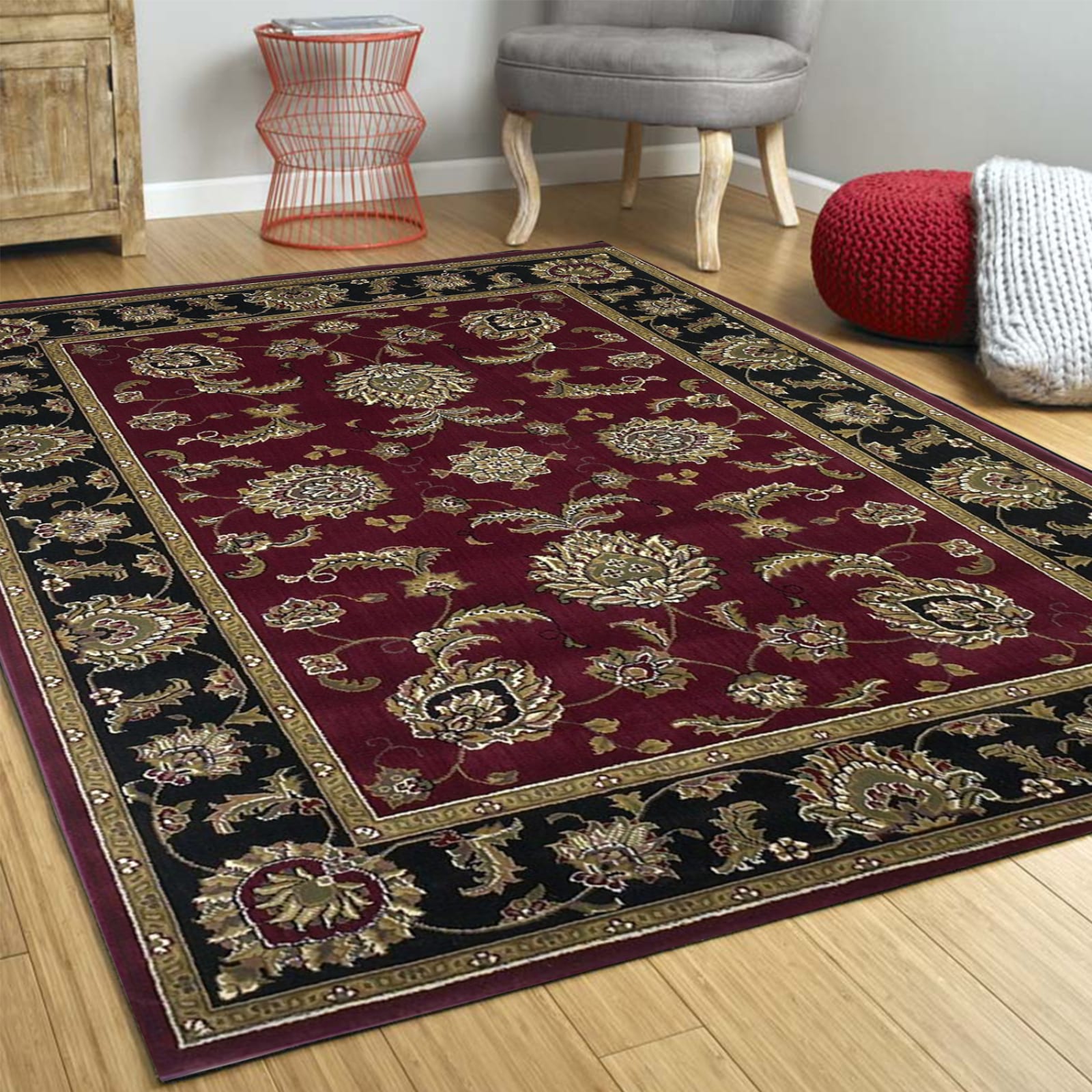 HomeRoots 354161 Bernadette 7 x 10 Rag Red Black Indoor Border Area Rug