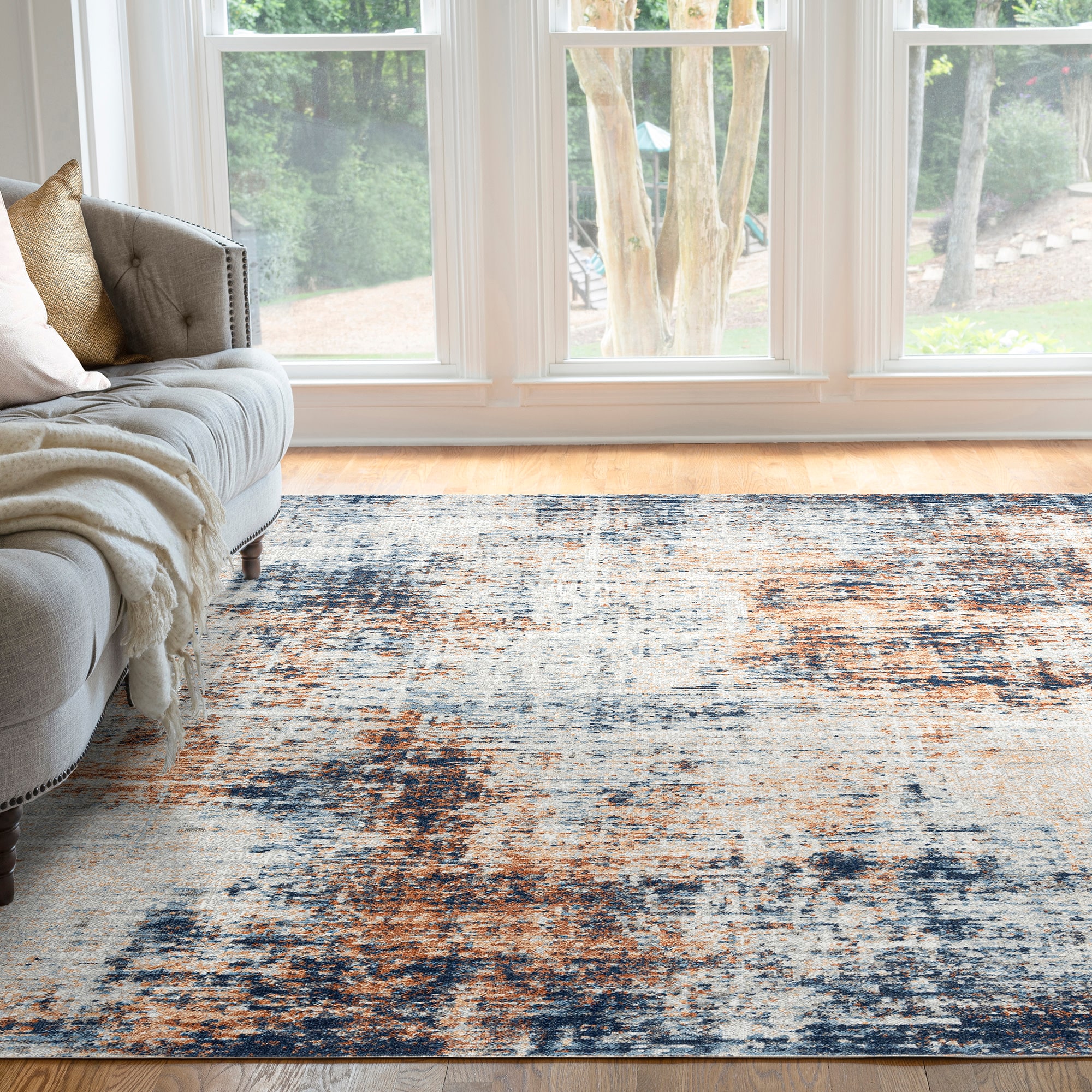 Contemporary 4x6 Area Rug (4' x 5'3'') Abstract Multi, Multi Indoor  Rectangle Easy to Clean 