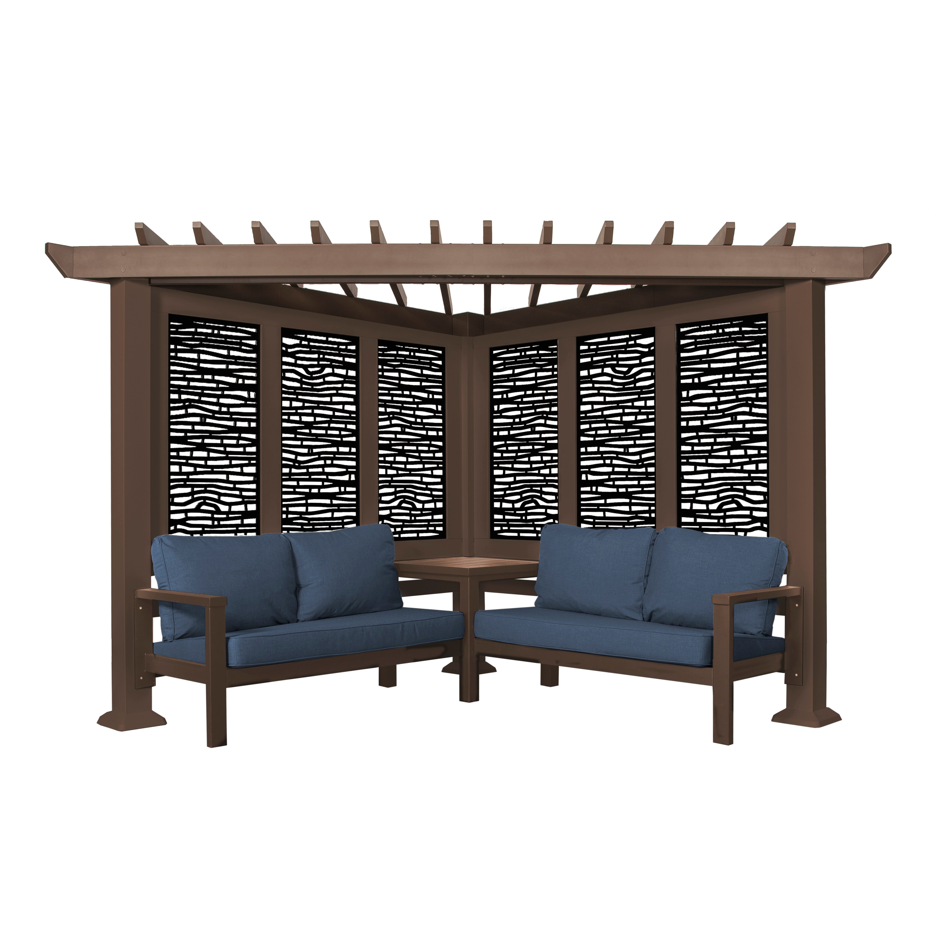 Backyard Discovery 2102460COM Hillsdale 7-ft 4-in W x 12-ft 2-ft L x 7-ft 3-in H Brown Metal Freestanding Pergola with Canopy