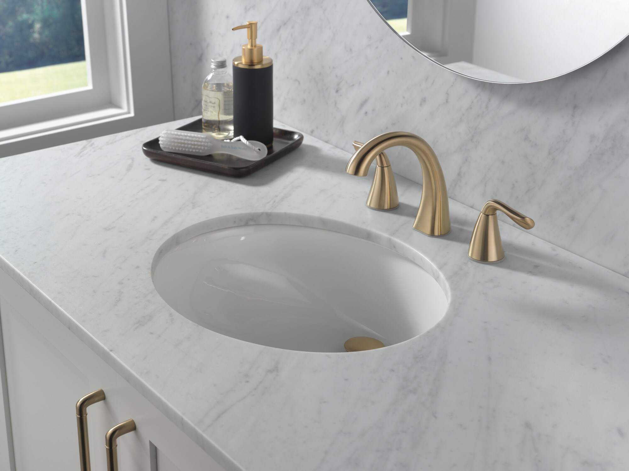 Delta Arvo Champagne Bronze 2-handle Widespread WaterSense High-arc  Bathroom Sink Faucet with Drain
