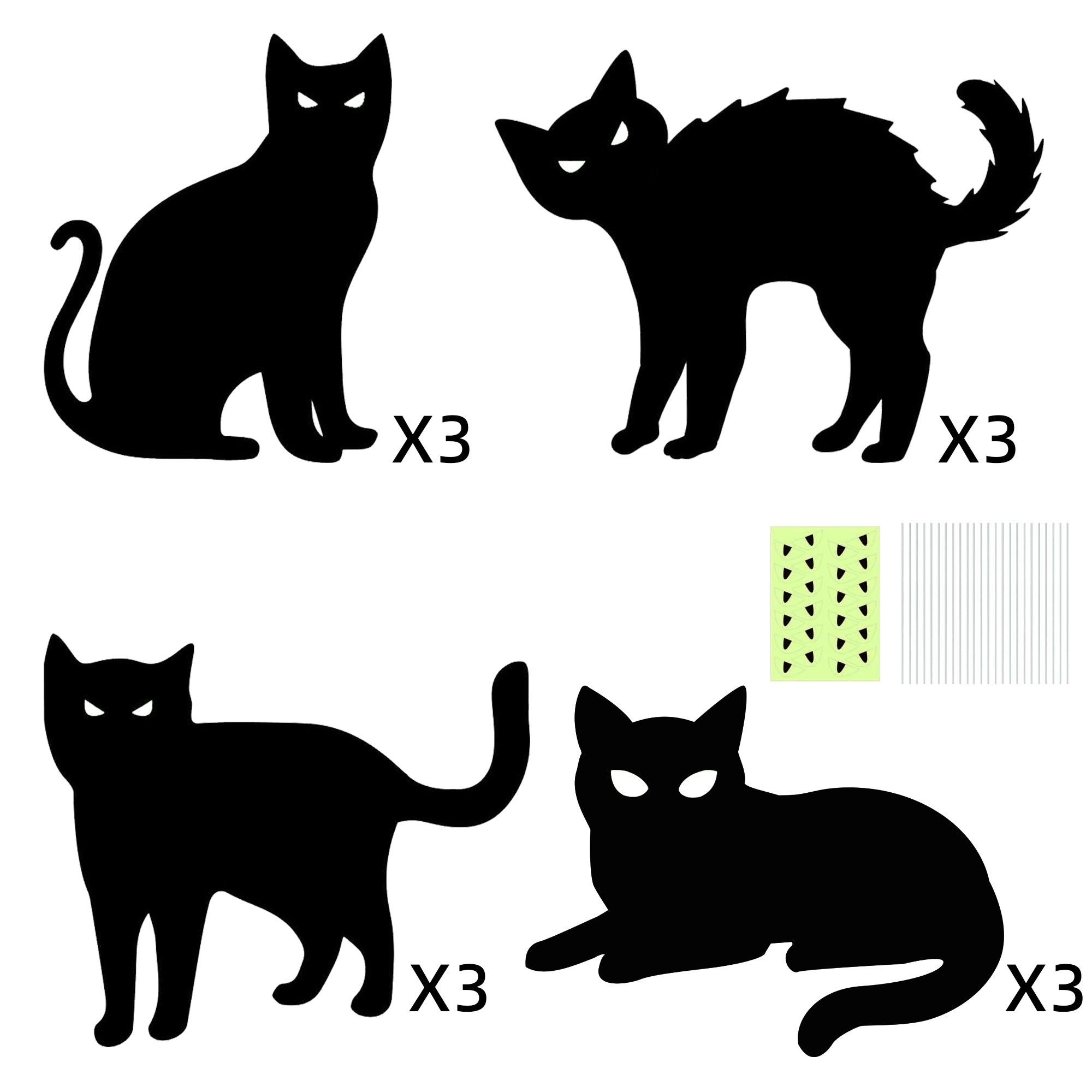 GAOMON Plastic Black Cat Halloween Yard Sign Stakes- 12 Pack- Outdoor Lawn Haunted House Decor