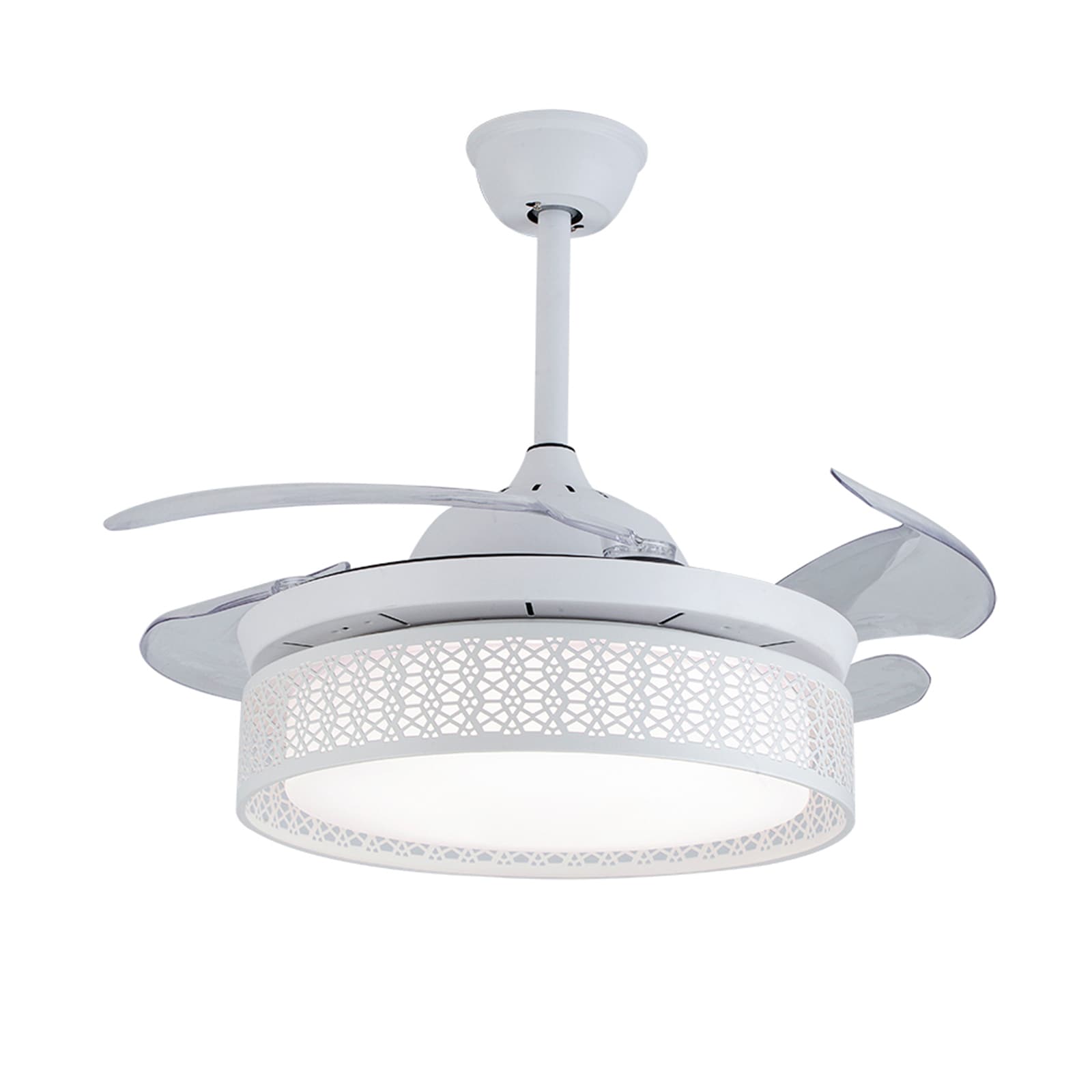 Oukaning HG-HCXLST-5615-US 42-in White Hollow Timing Color-changing Integrated LED Indoor Chandelier Ceiling Fan with Light and Remote (4-Blade)